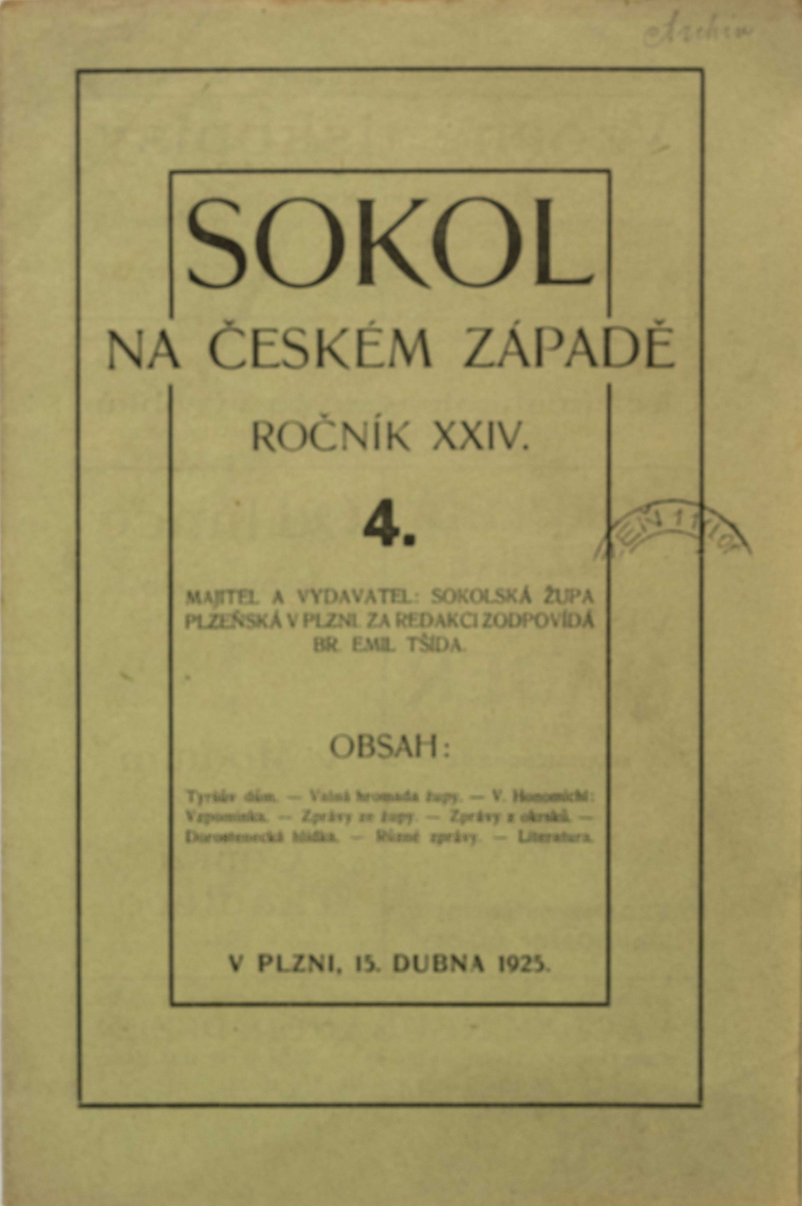 Sokol na českém západě, 4/1925