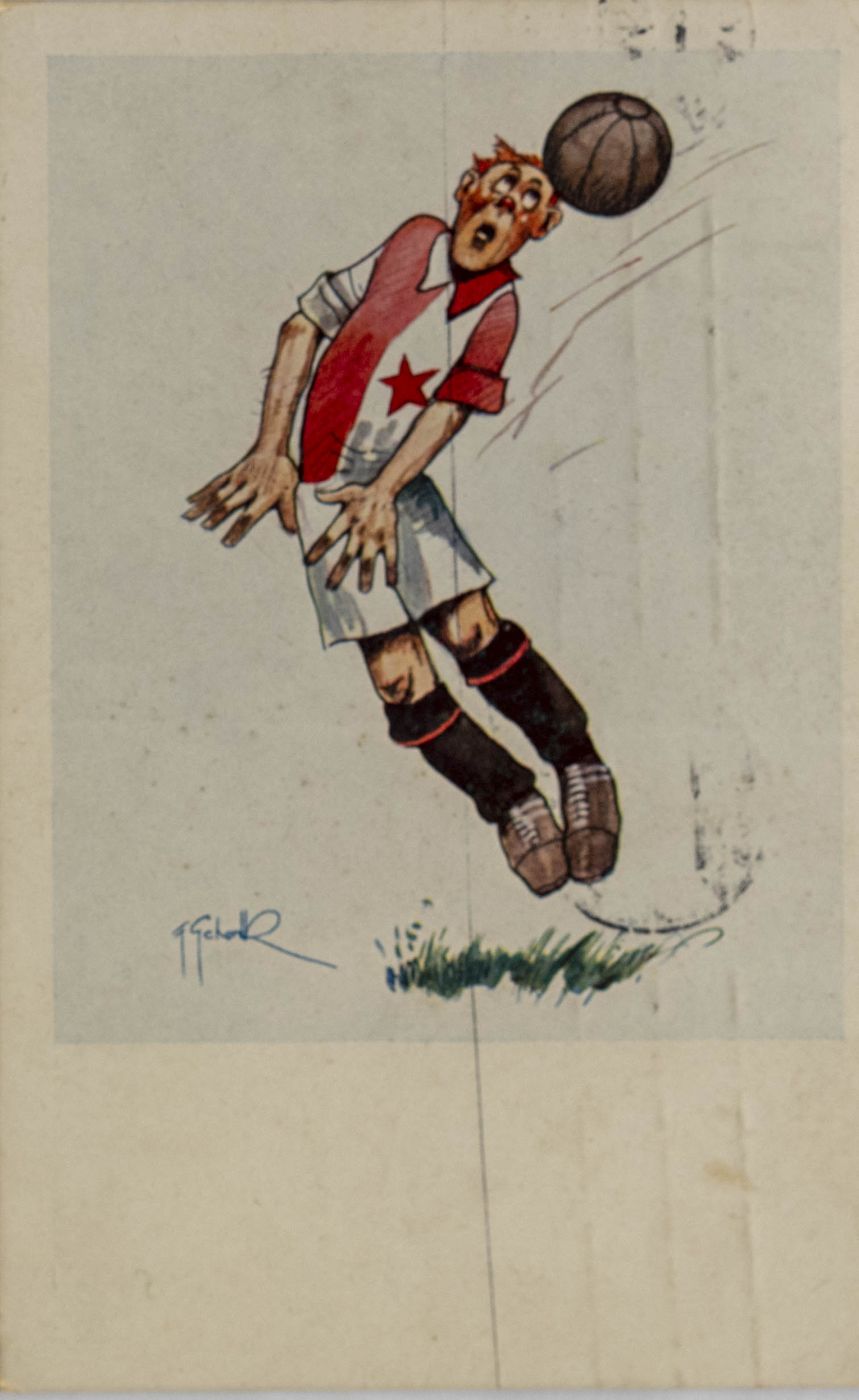 Pohlednice humorná hráč SK Slavia Praha, 1941