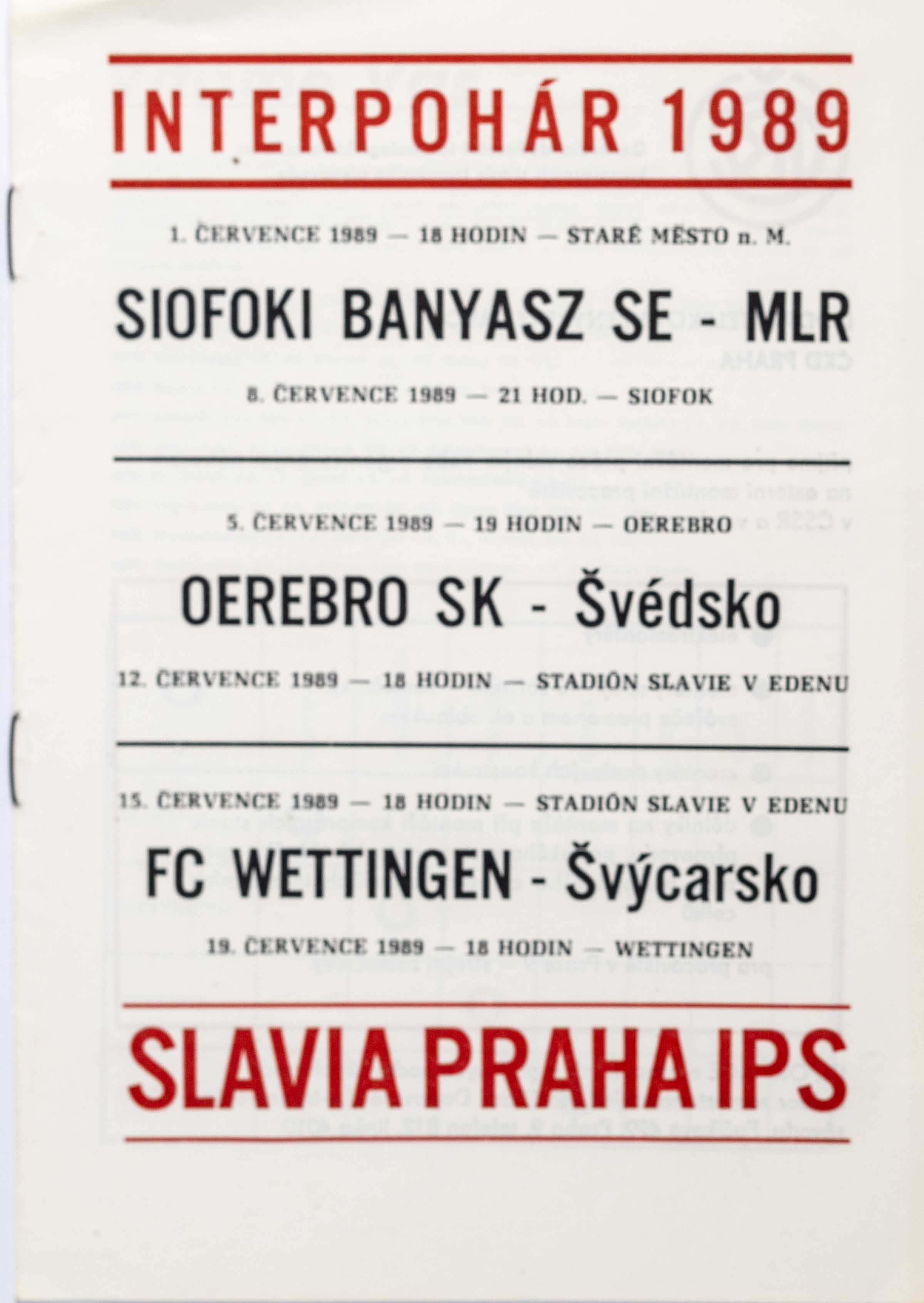 Poločas TJ Slavia Praha IPS Interpohár 1989