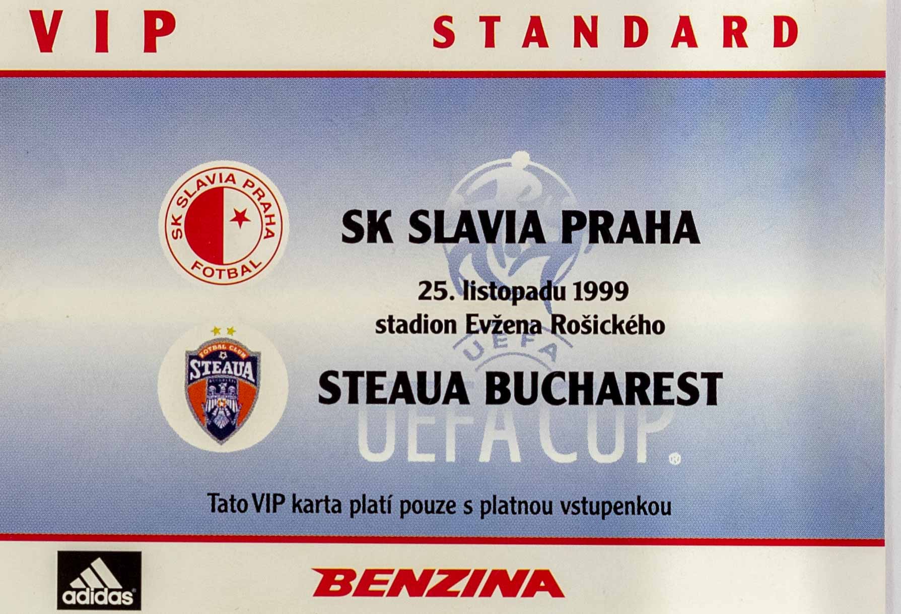 Vstupenka fotbal , SK Slavia Praha v. Steaua Bucharest , 1999, VIP