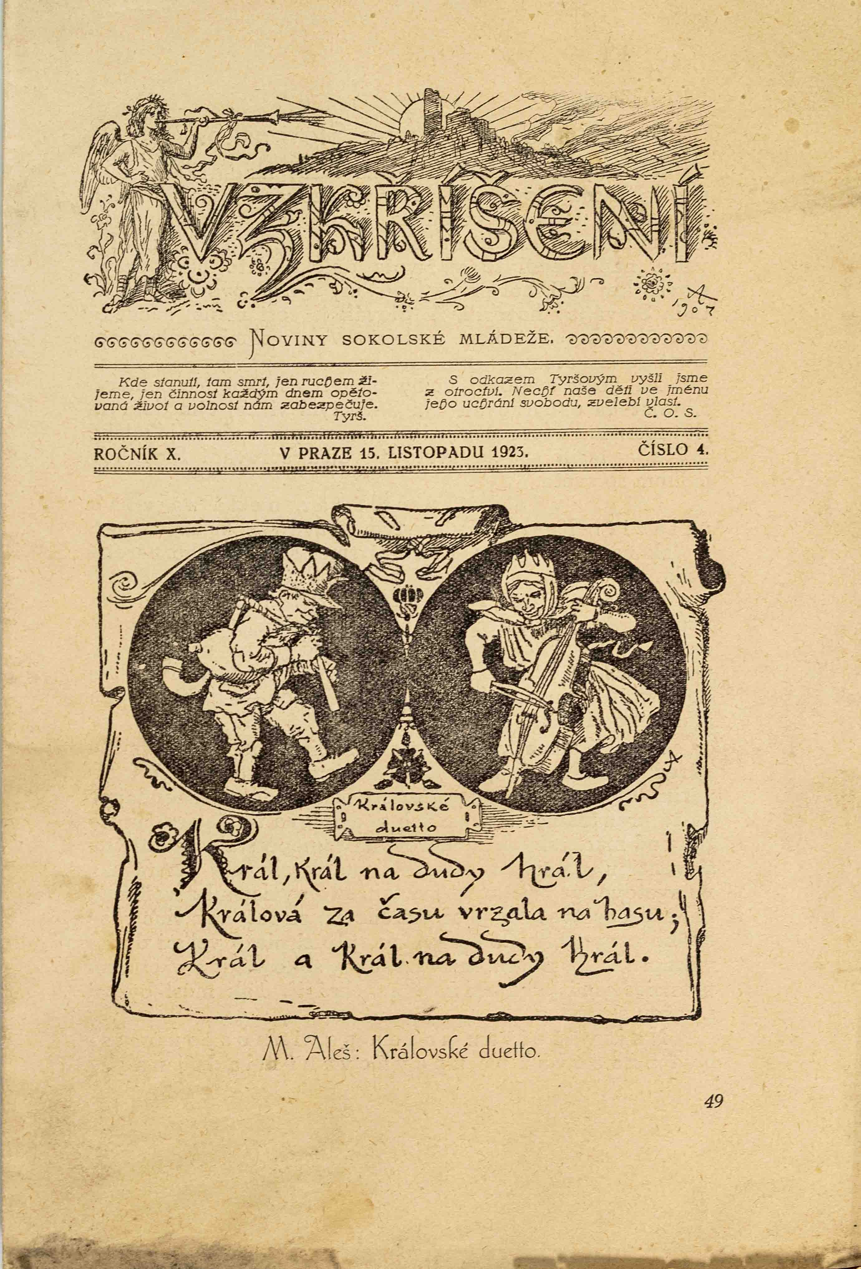 Noviny Vzkříšení - Sokolské mládeže, Listopad 1923, č. 4