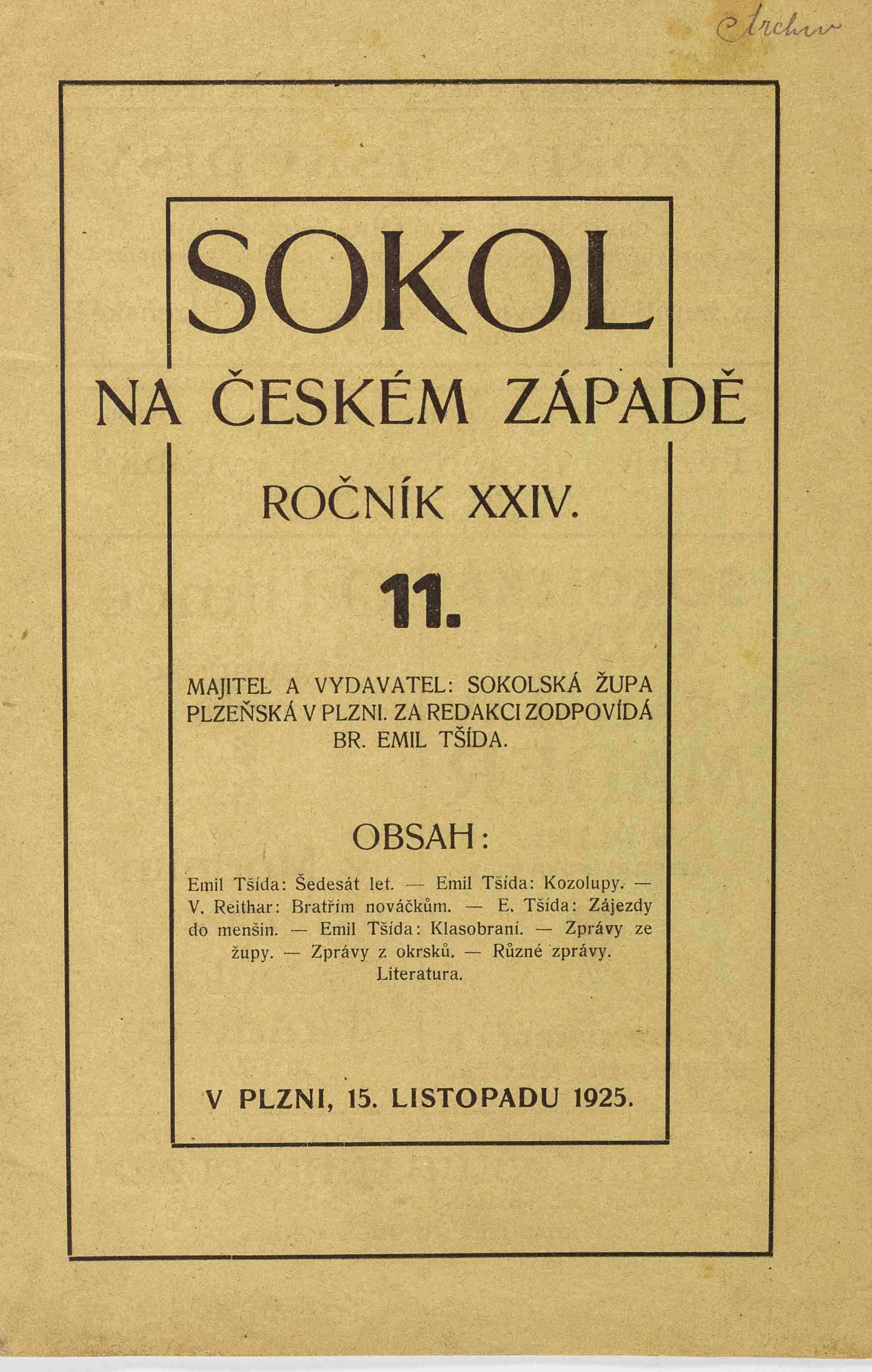 Sokol na českém západě, 11/1925