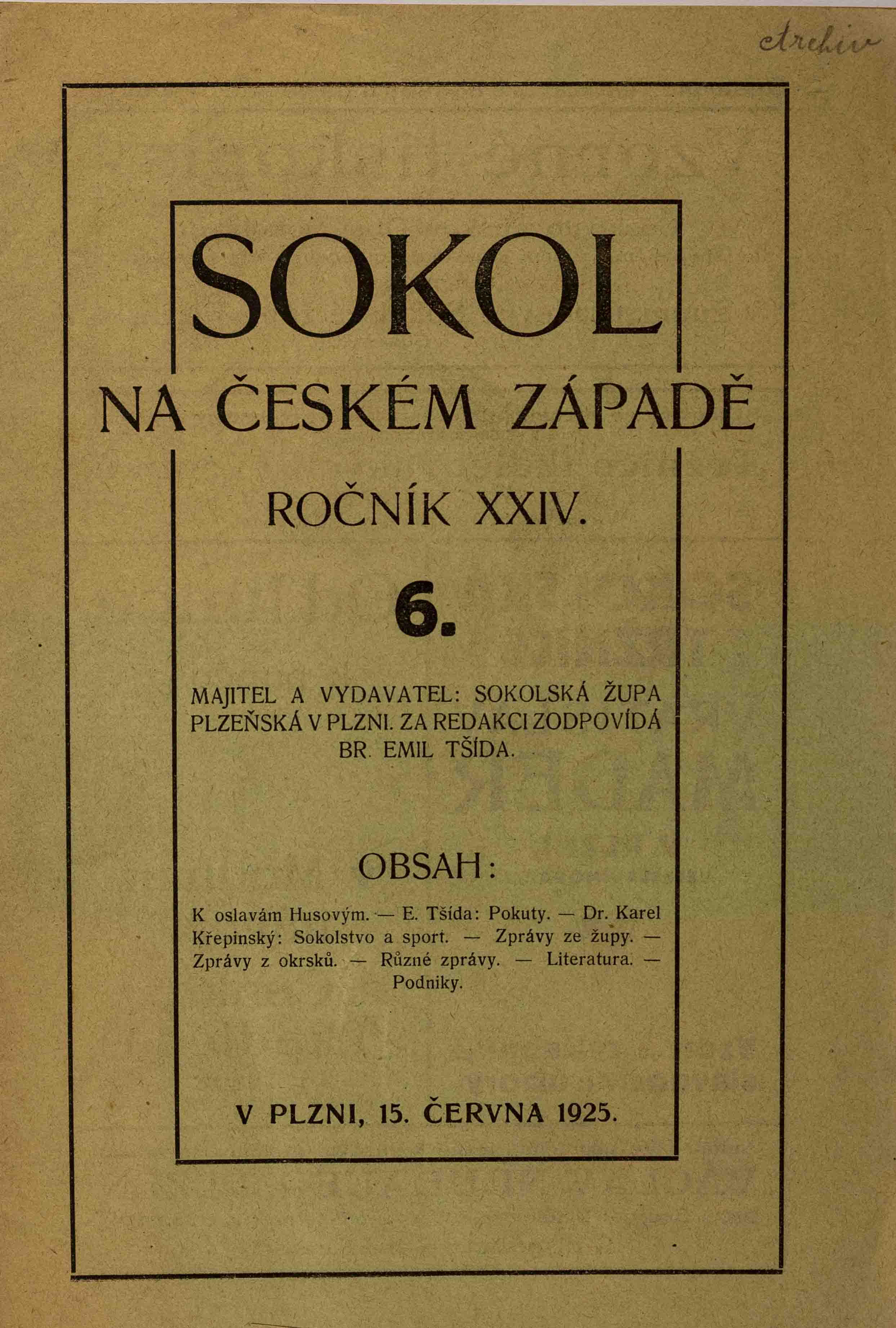 Sokol na českém západě, 6/1925