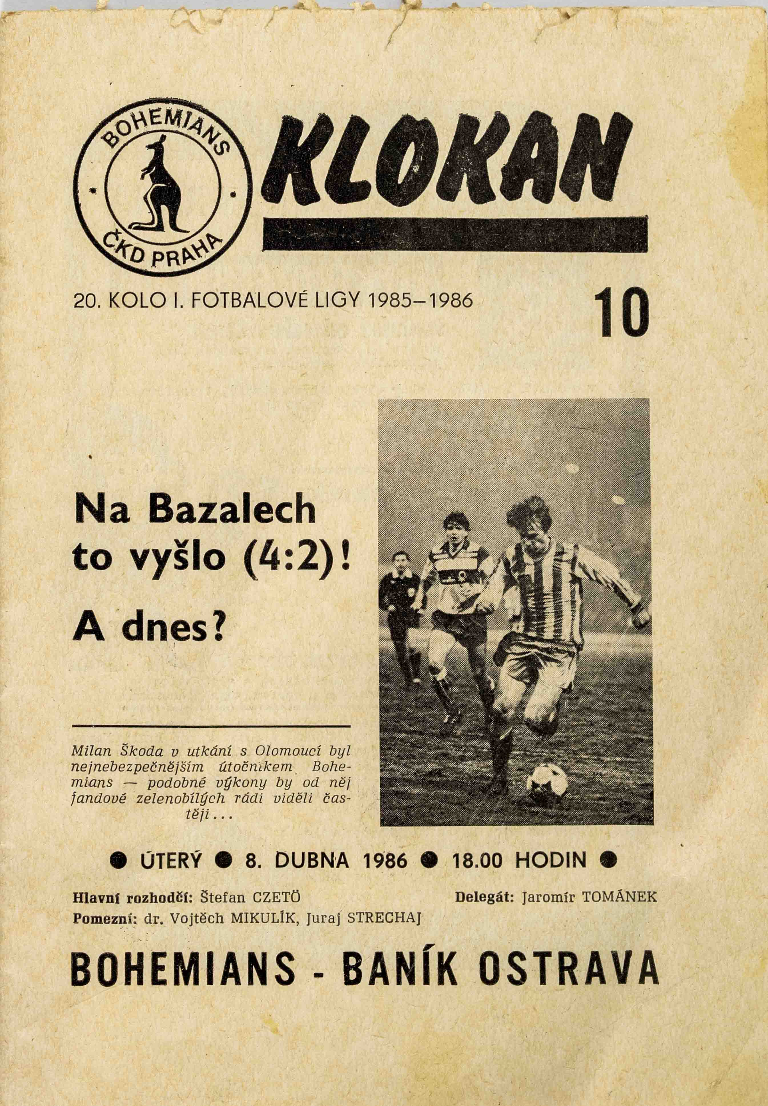 Program Klokan, FC Bohemians vs. Baník Ostrava, 1985/86 (10