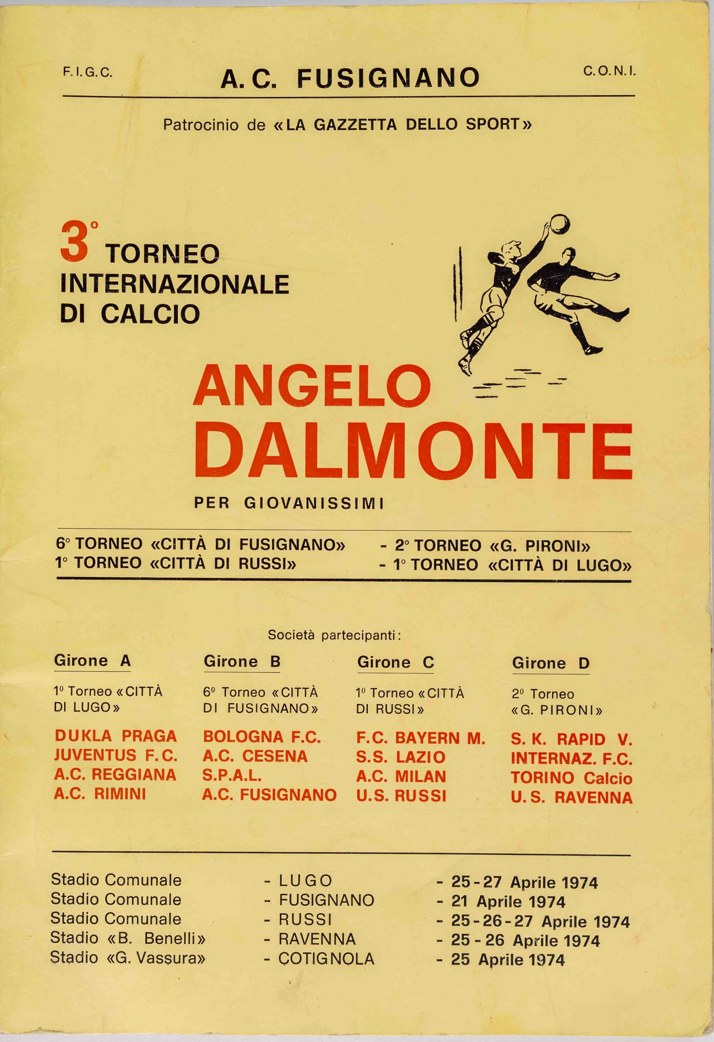 Program fotbal, Turnaj, Angelo Dalmonte, 1974