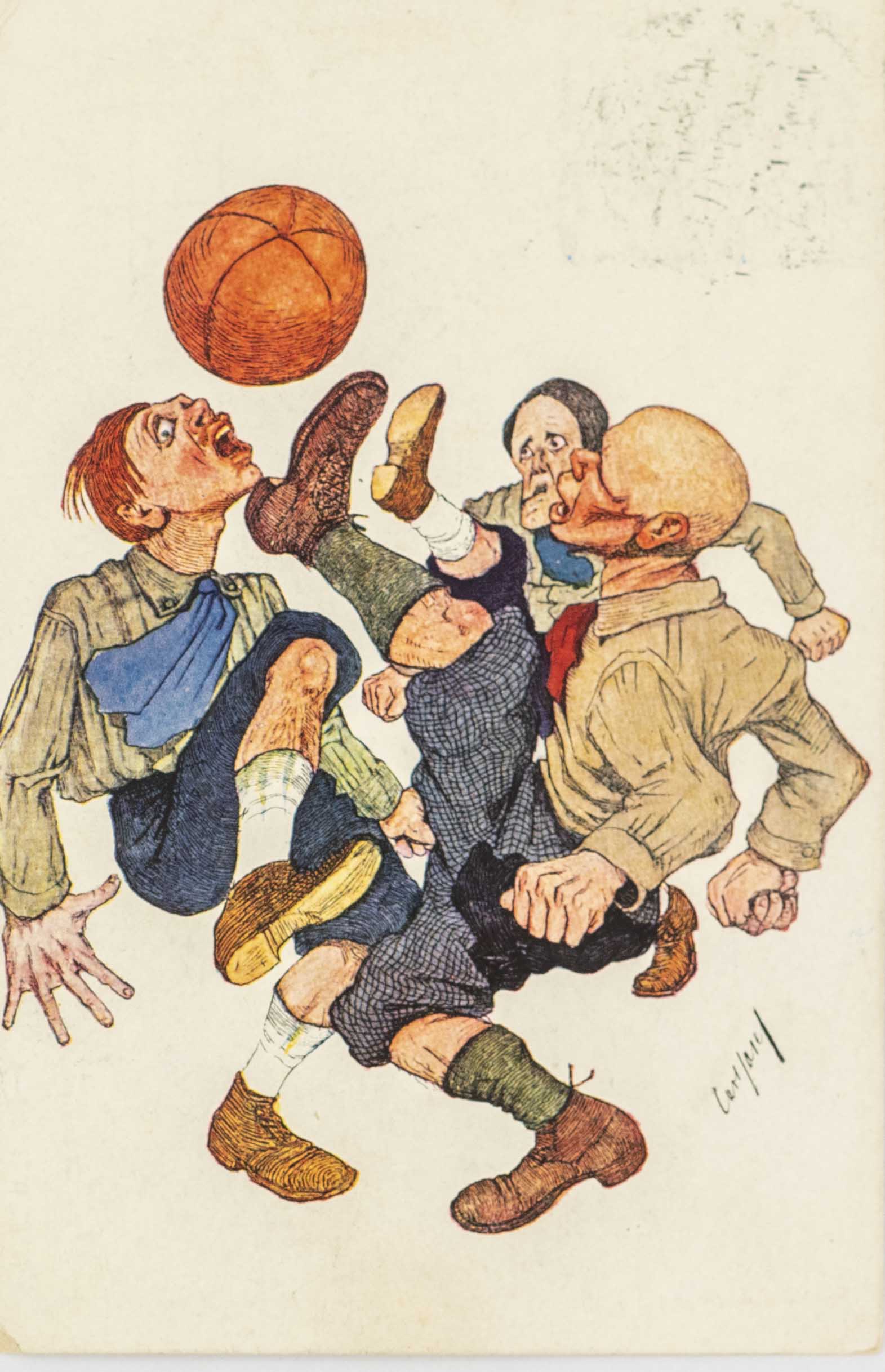 Pohlednice humor - Fotbal, pěkná mela, 1908