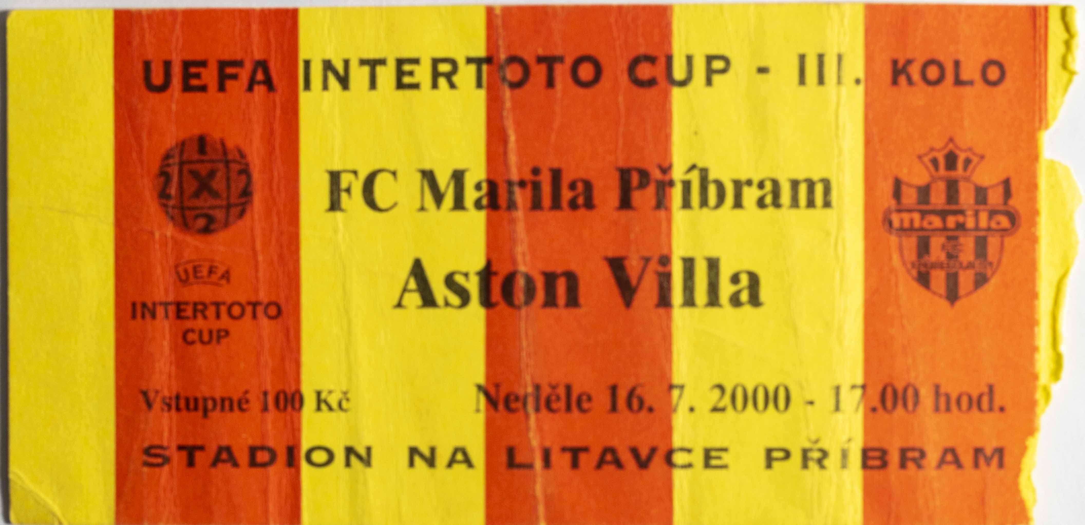 Vstupenka , UEFA, FC Marila Příbram v. Aston Villa, 2000