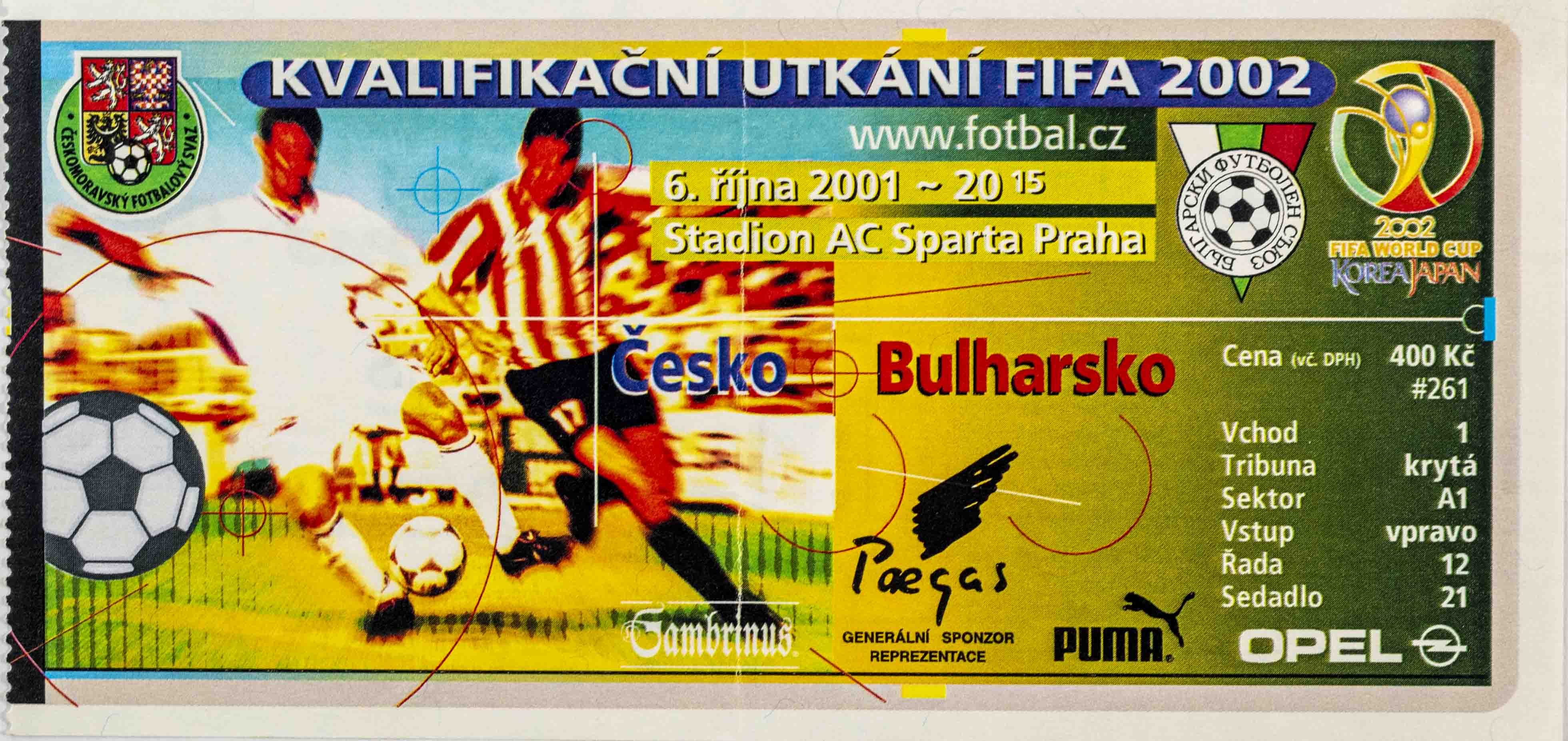 Vstupenka fotbal, Česká republika v. Bulharsko, 2001