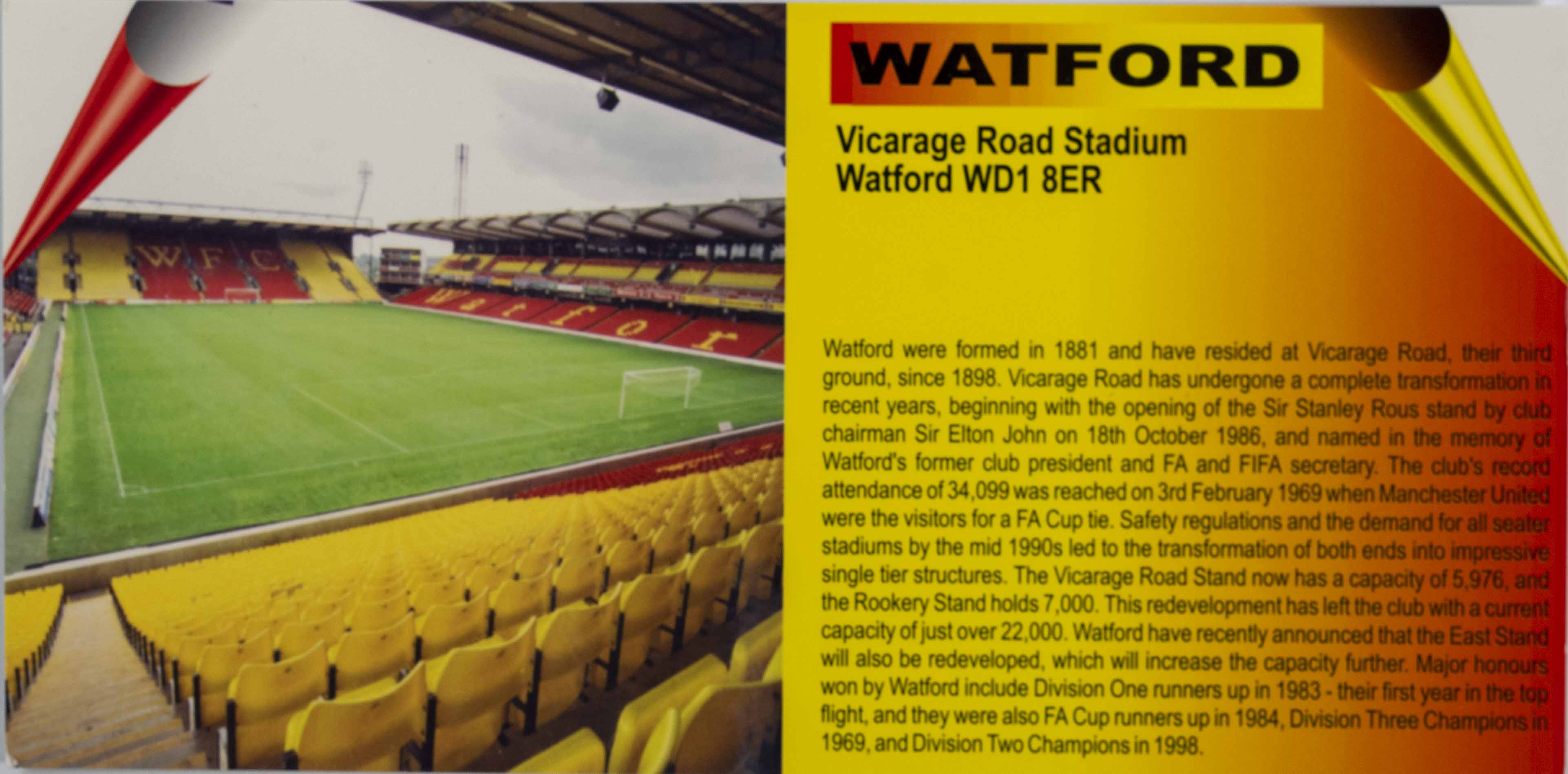 Pohlednice stadion DL, Watford, Vicerage Road Stadium