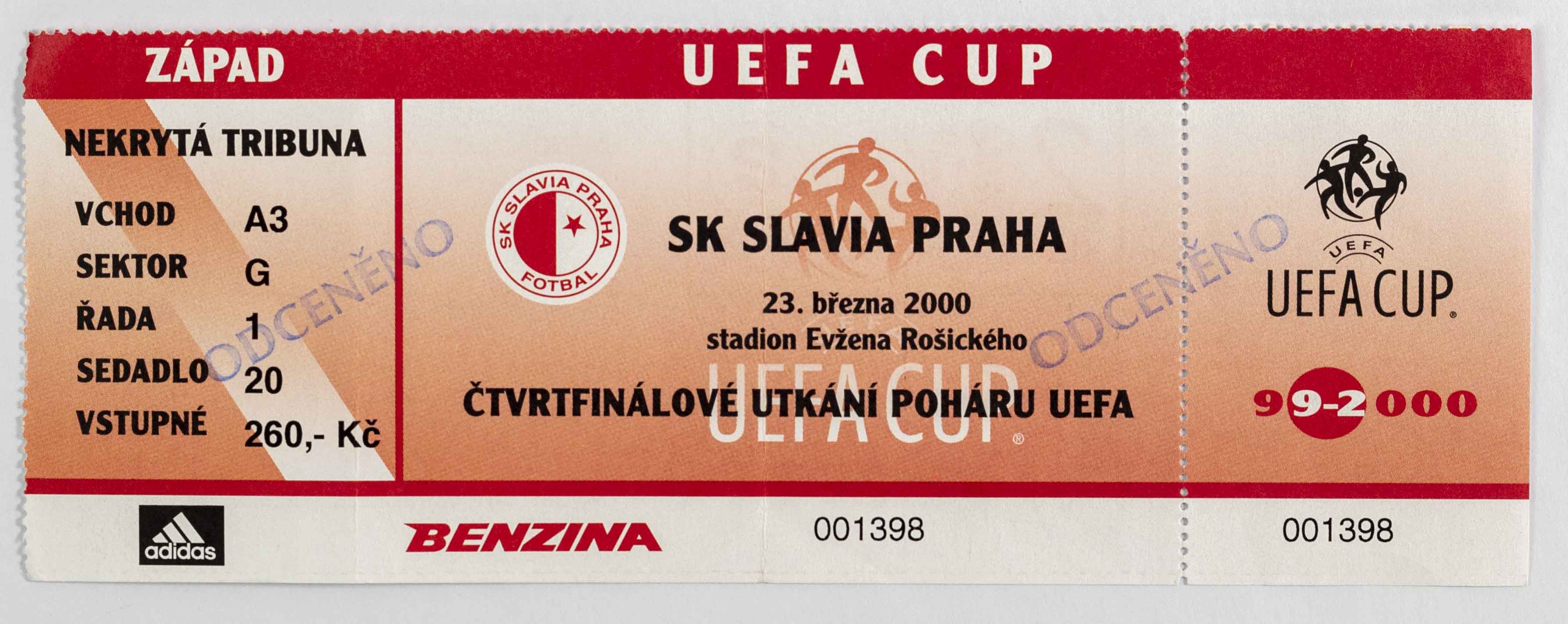 Vstupenka fotbal , QF utkání UEFA, 2000