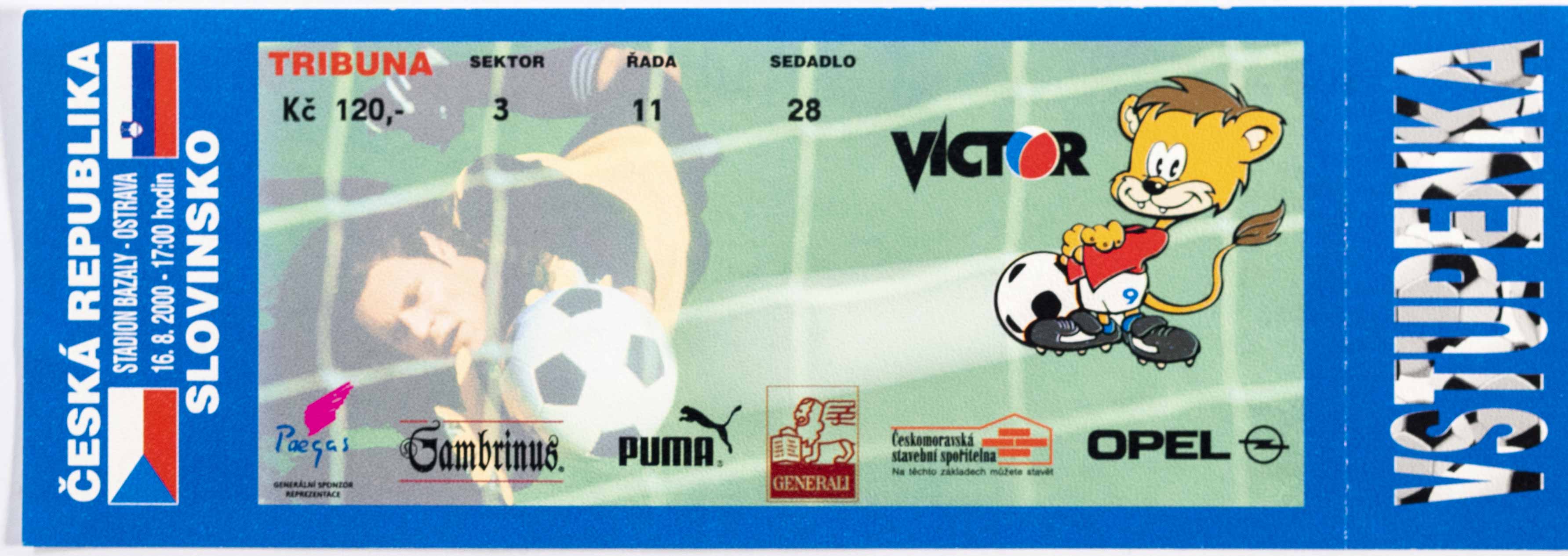 Vstupenka fotbal , ČR v. Slovinsko, 2000