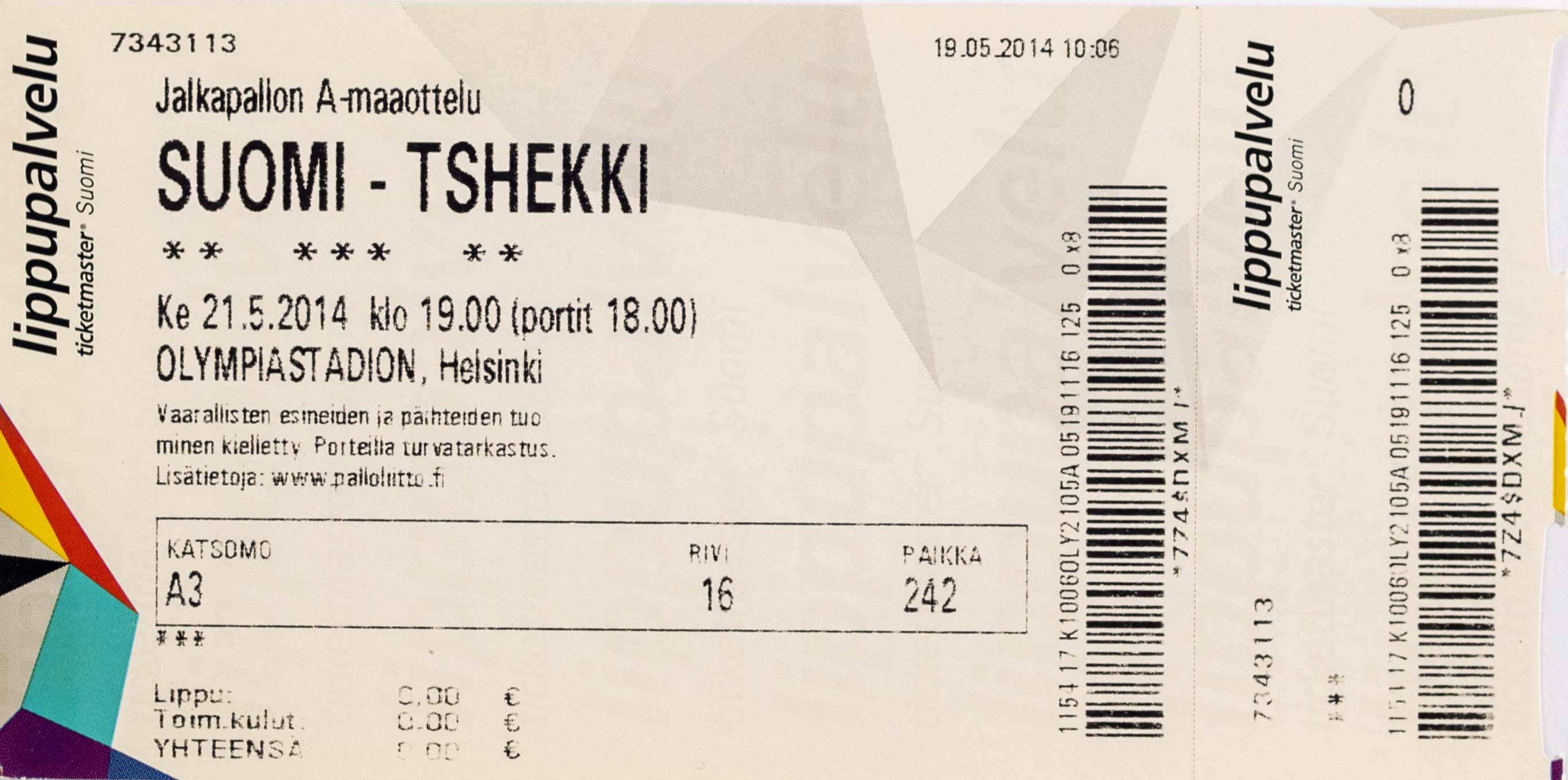 Vstupenka fotbal , Suomi v. Tshekki, 2014