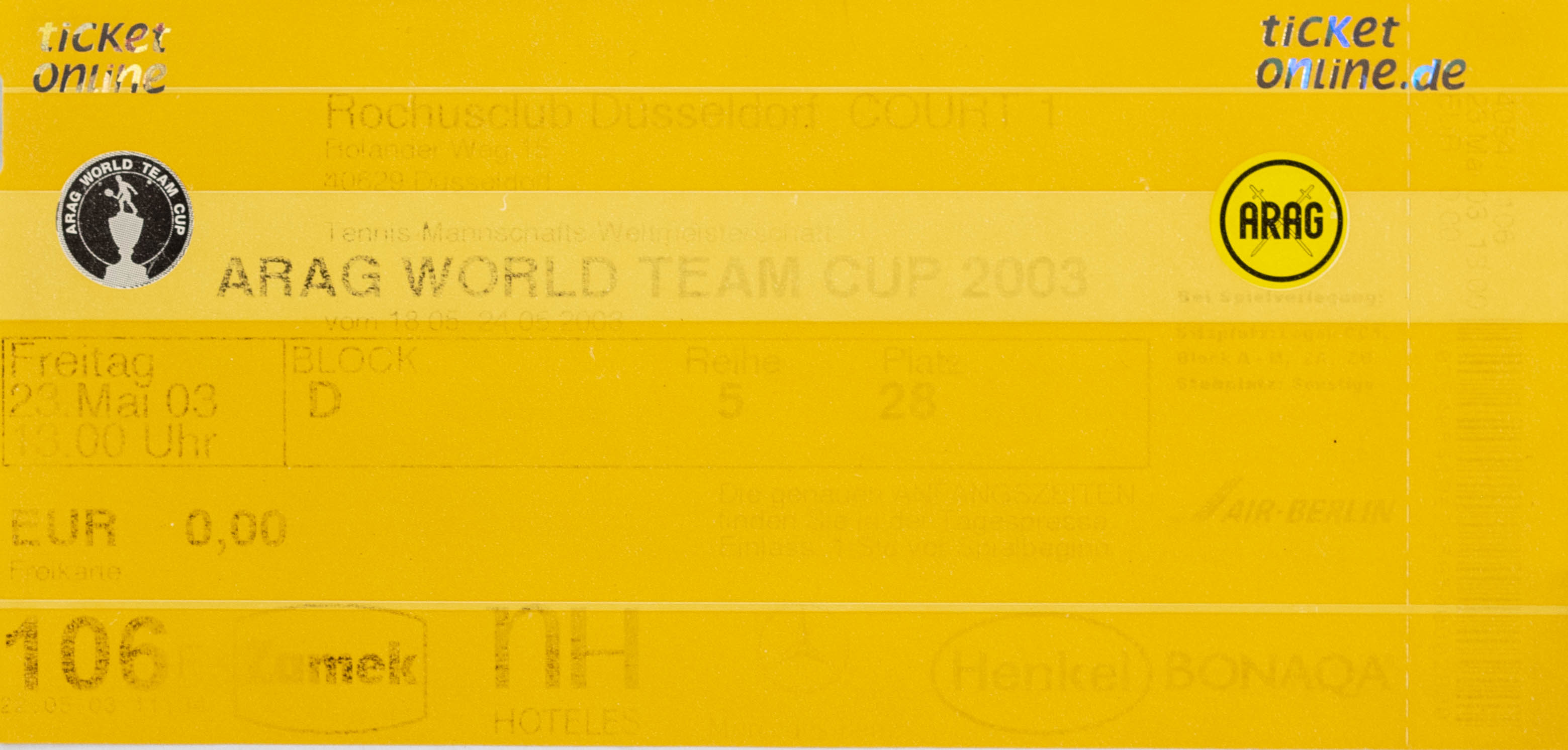 Vstupenka , Arag World team Cup, 2003, Dusseldorf