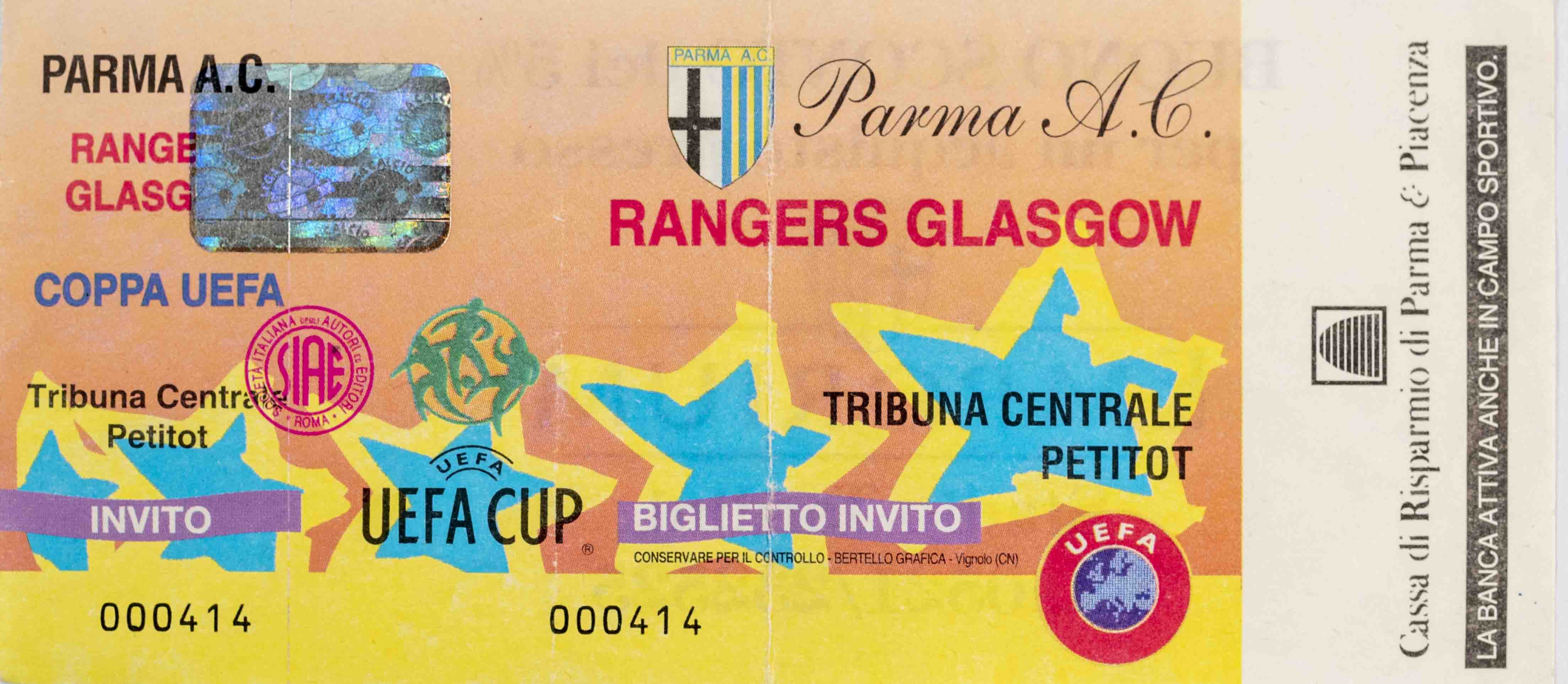 Vstupenka UEFA, Parma Ac v. Rangers Glasgow
