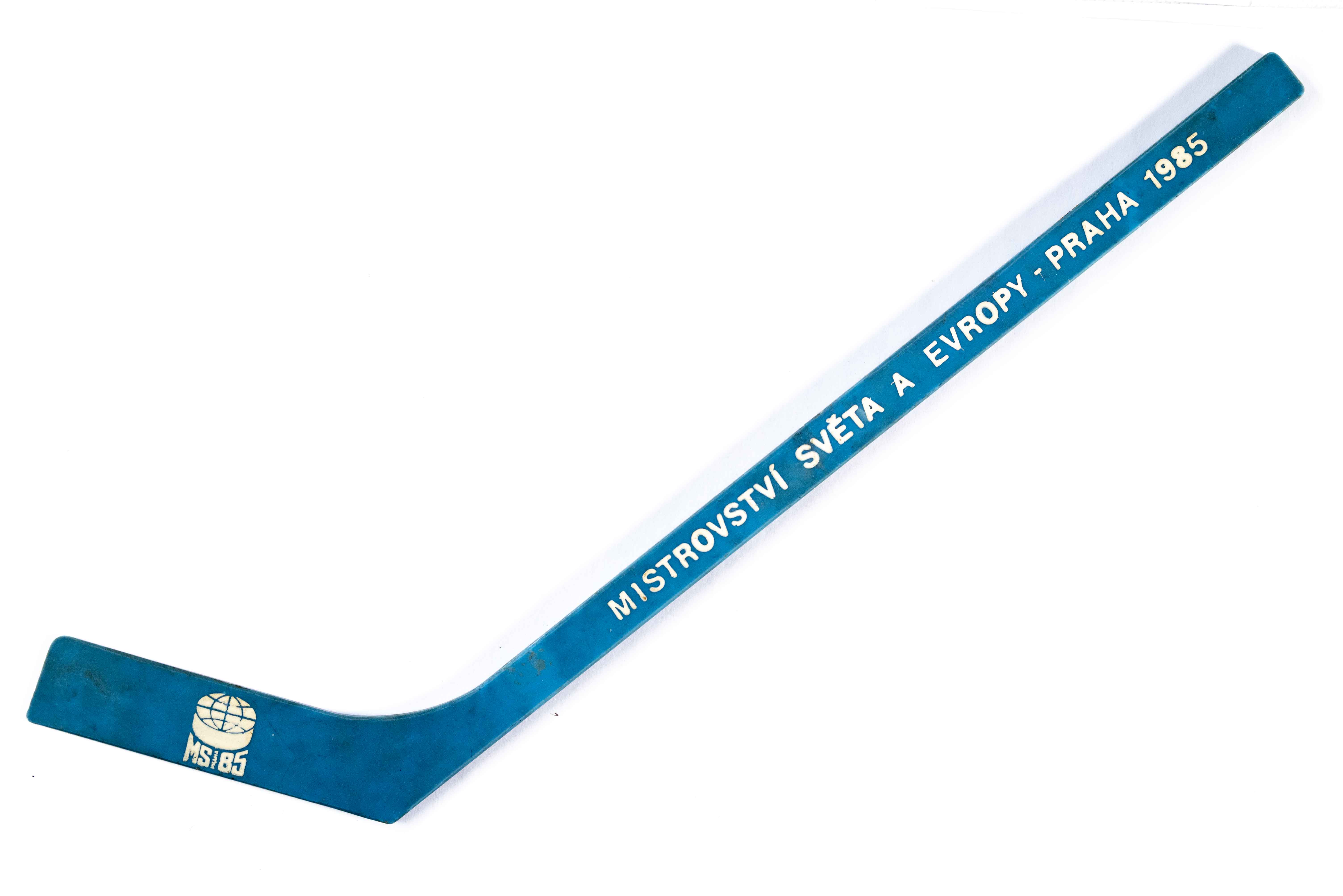 Hokejka plast - suvenýr, MS 1985, hokej, modrá