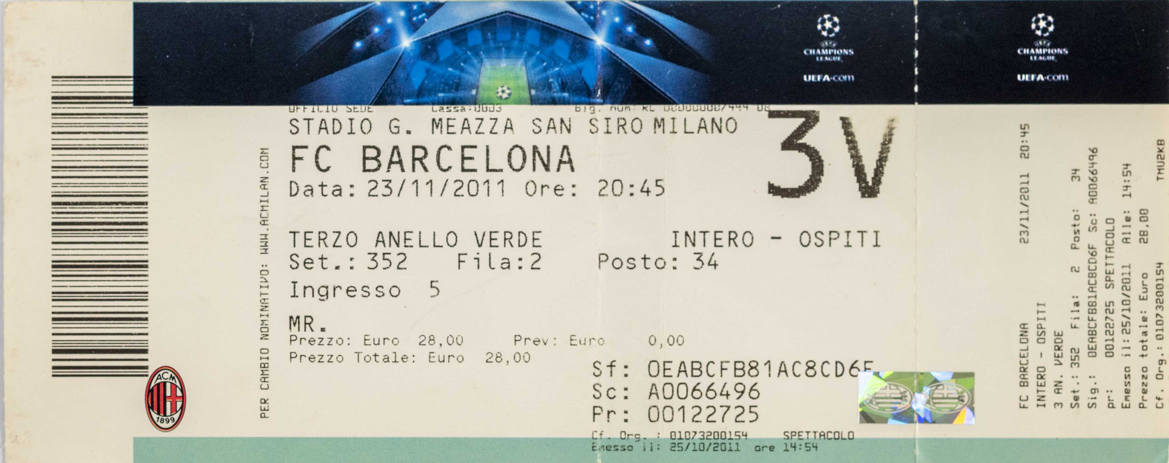 Vstupenka fotbal, Inter Milan v. FC Barcelona, CHL 2011