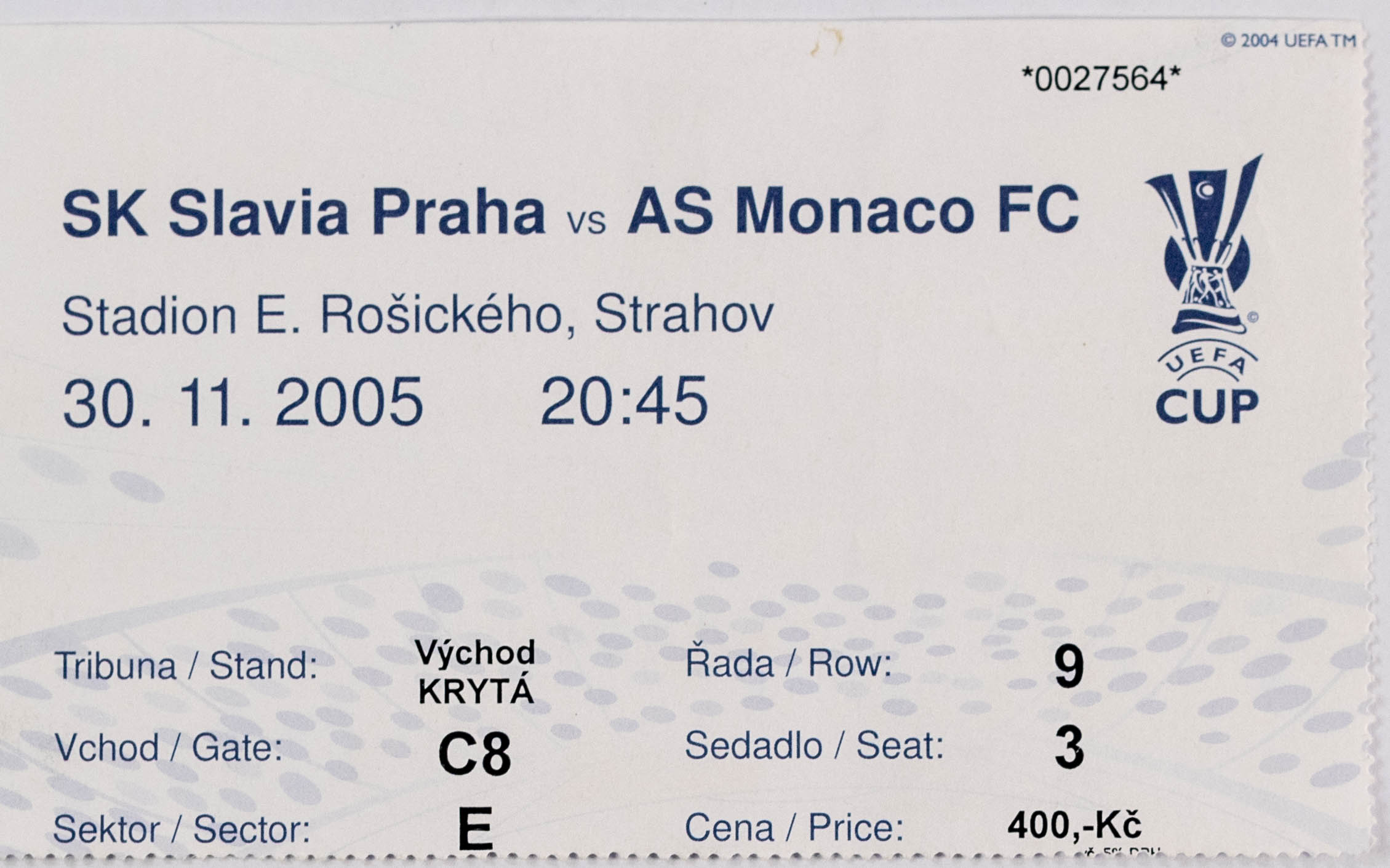 Vstupenka fotbal, UEFA SK Slavia Praha v. AS Monaco, FC, 2005