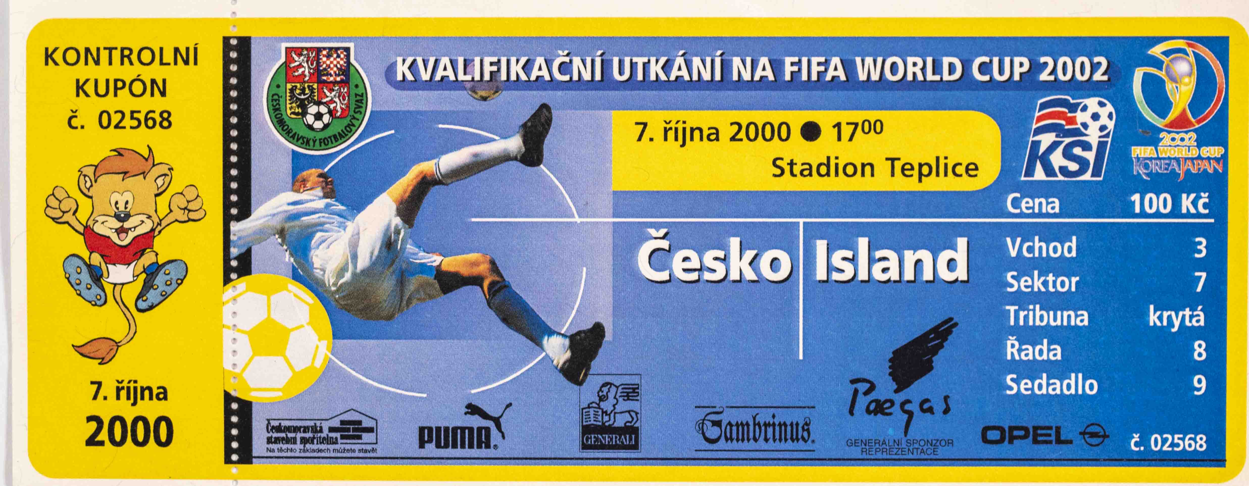 Vstupenka fotbal Q 2002, ČR v. Island, 2000
