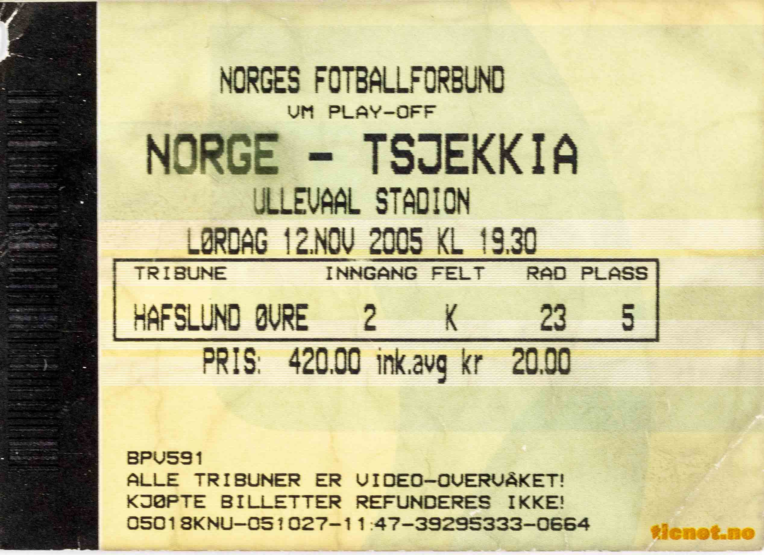 Vstupenka fotbal, Norge v. Tsjekia, 2005 II