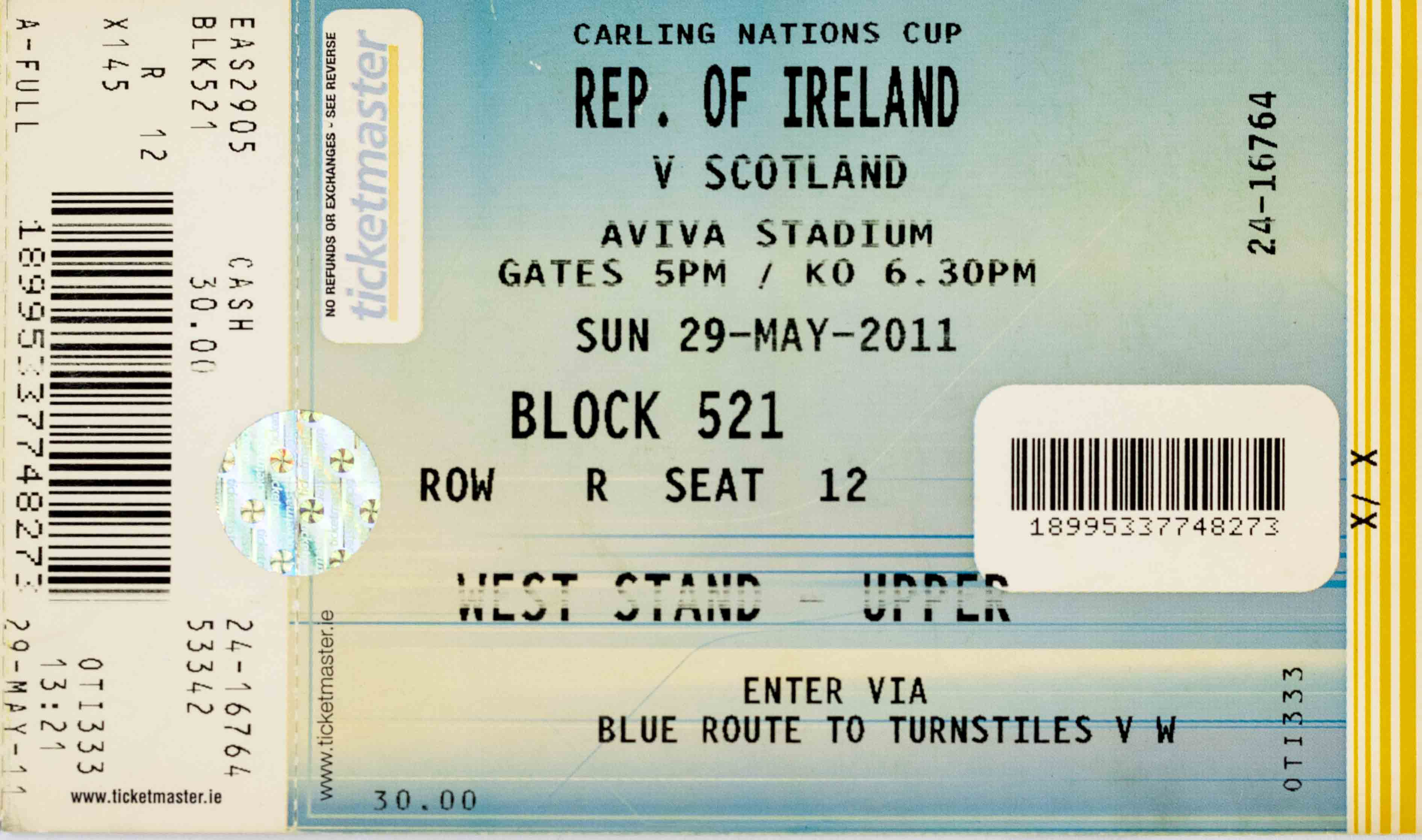 Vstupenka fotbal, Ireland v. Scotland, 2011