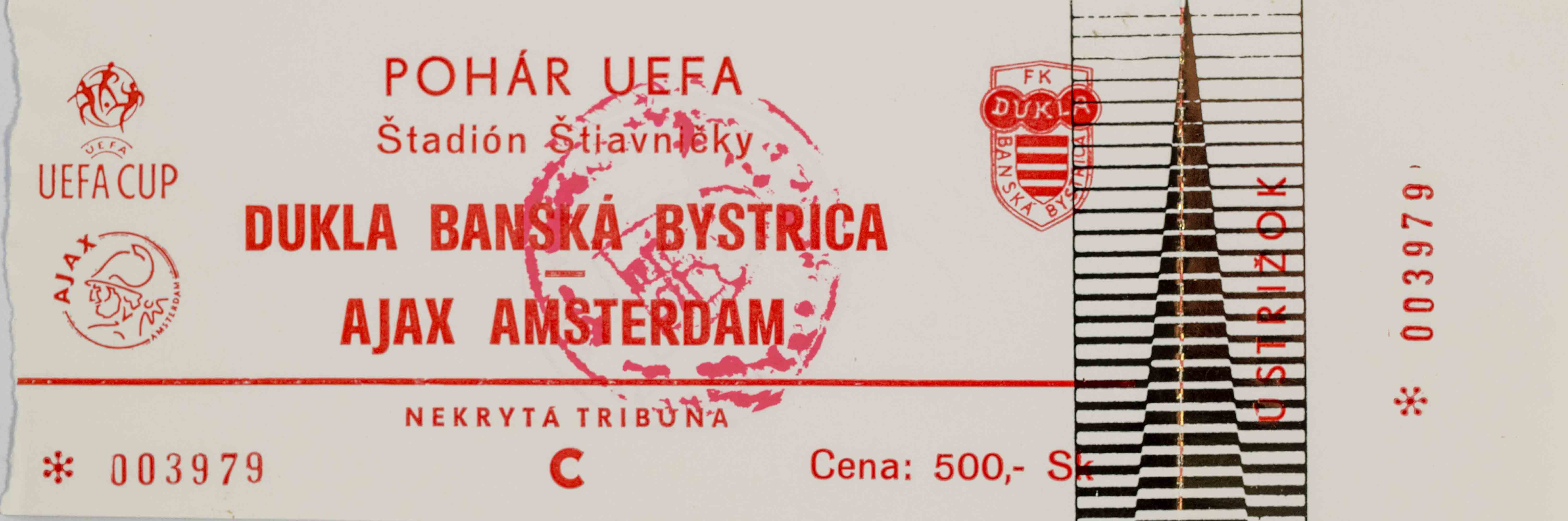 Vstupenka fotbal , UEFA, Dukla Bánská Bystrica v Ajax Amsterdam, 1999