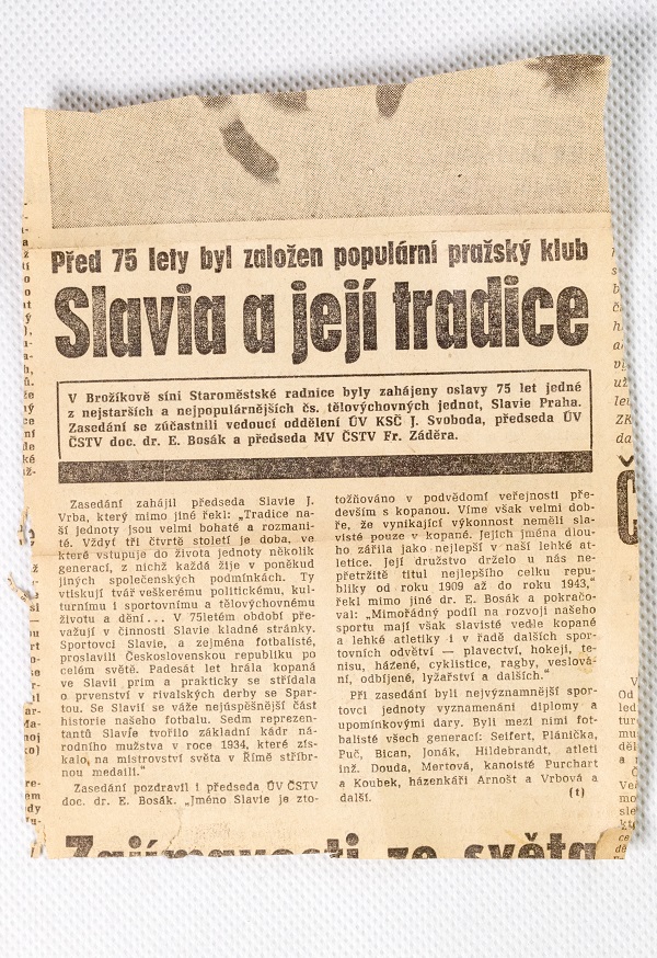 Výstřižek z novin - Slavia a její tradice, 1968