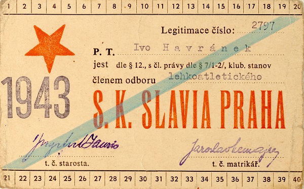 Legitimace P.T. klubu S.K.SLAVIA PRAHA z roku 1943, atleti
