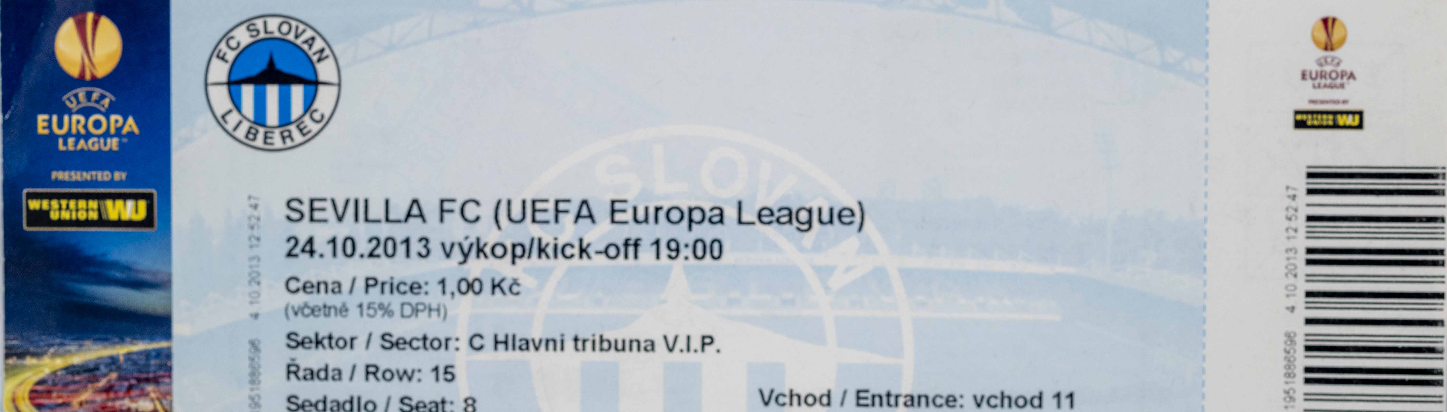 Vstupenka fotbal UEFA, Sevilla FC v. FC Slovan Liberec, 2013