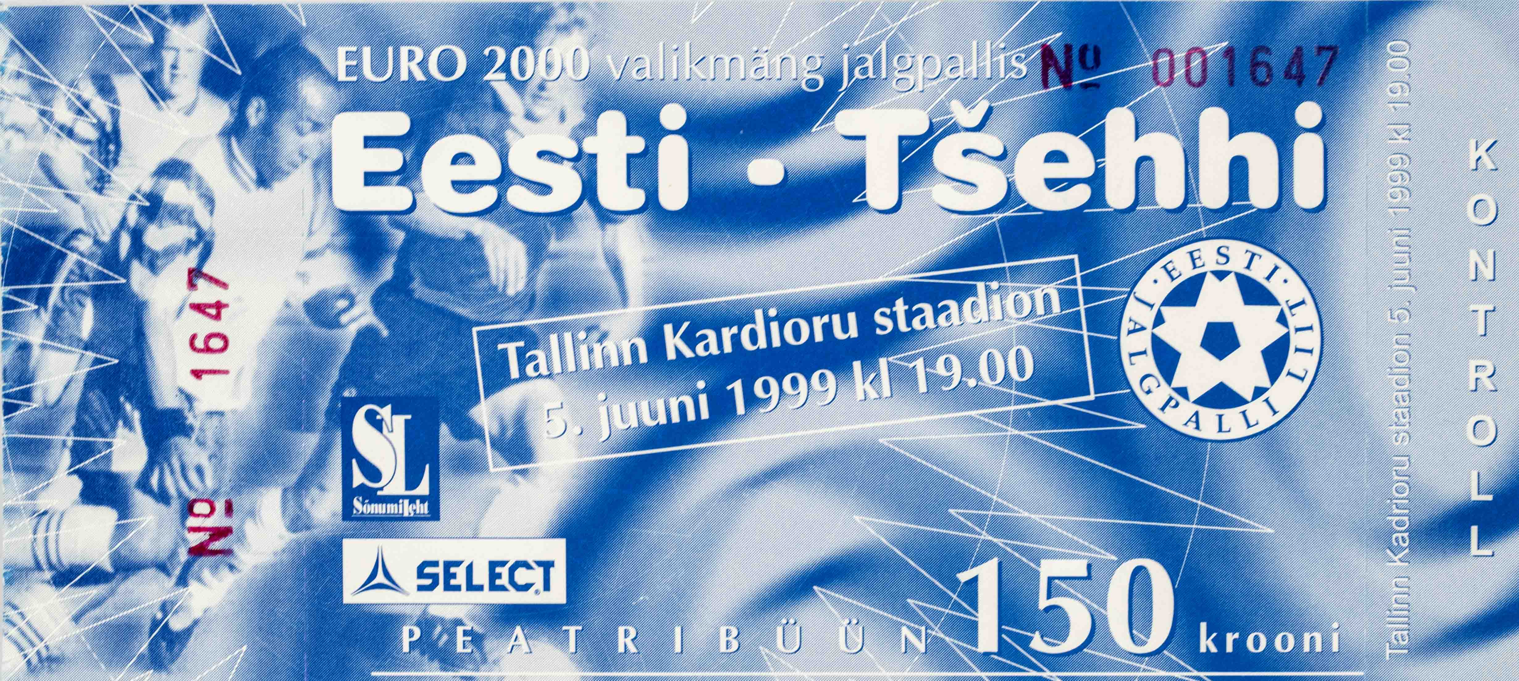 Vstupenka fotbal, Eesti v. Tšehhi, 1999