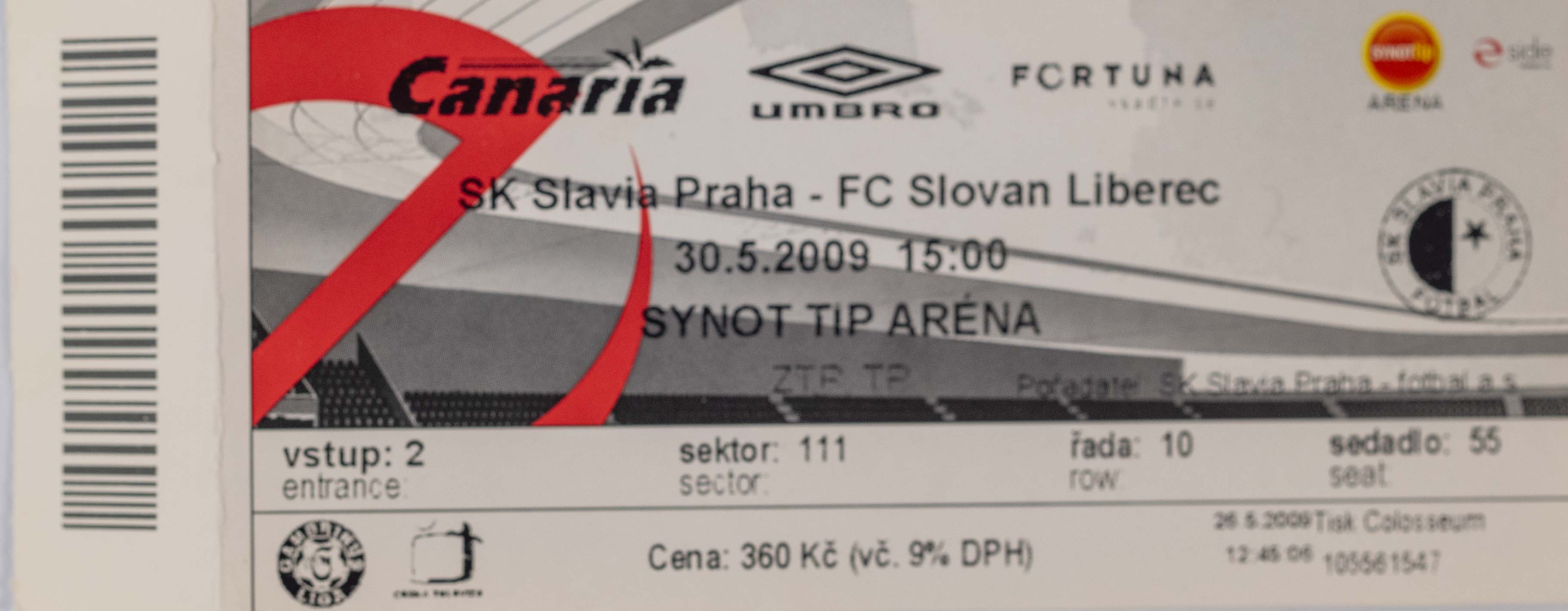 Vstupenka, SK Slavia Praha v. FC Slovan Liberec, 2009