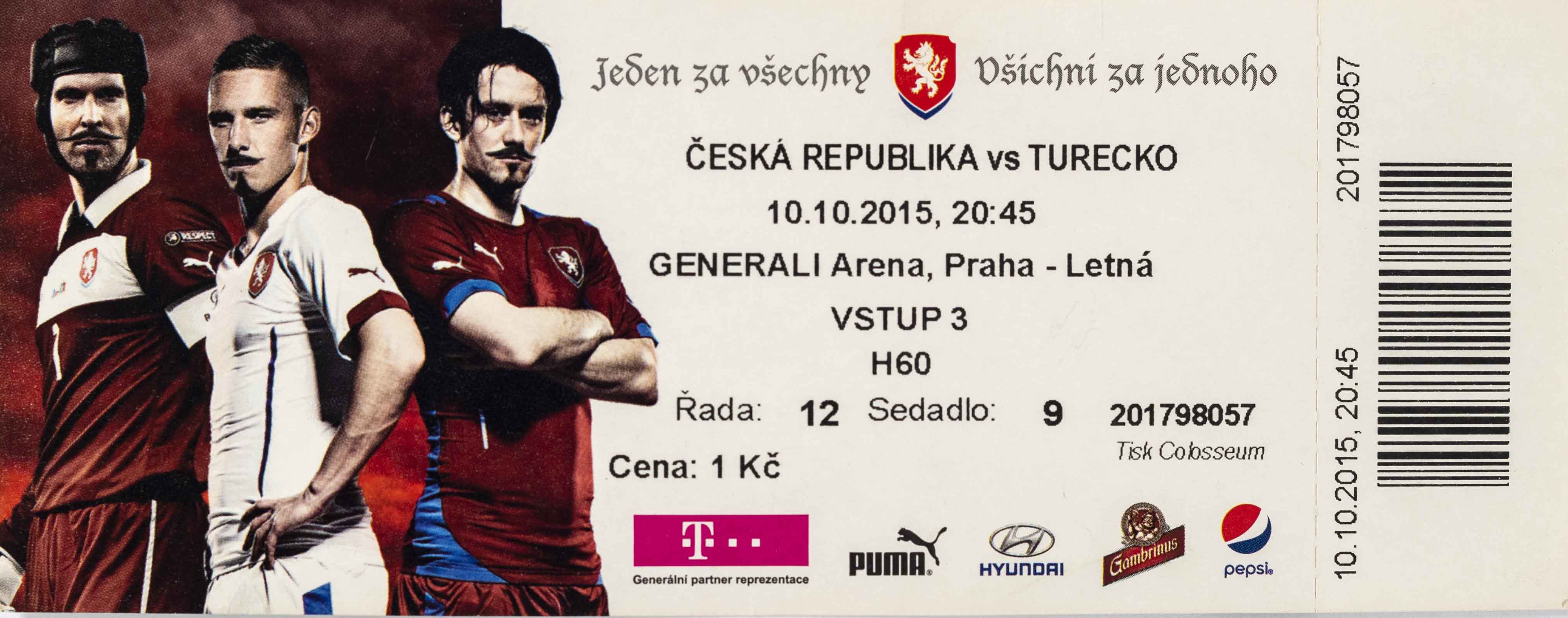 Vstupenka fotbal , Česká republika v. Turecko, 2015
