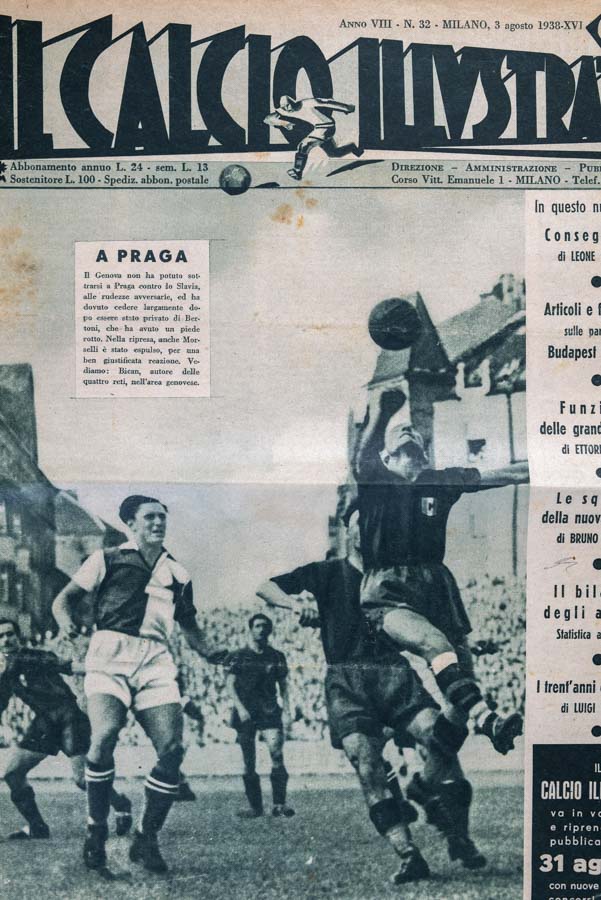 Noviny IL Calcio Illvstrato 1938 -XVI, Slavia Praga - Genoa