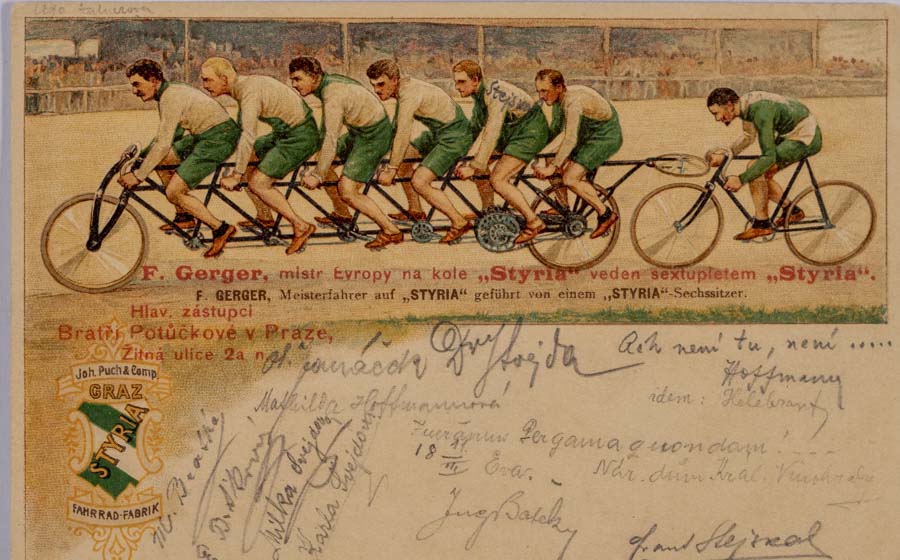 Dopisnice, F. Gerger, mistr Evropy na kole, 1900