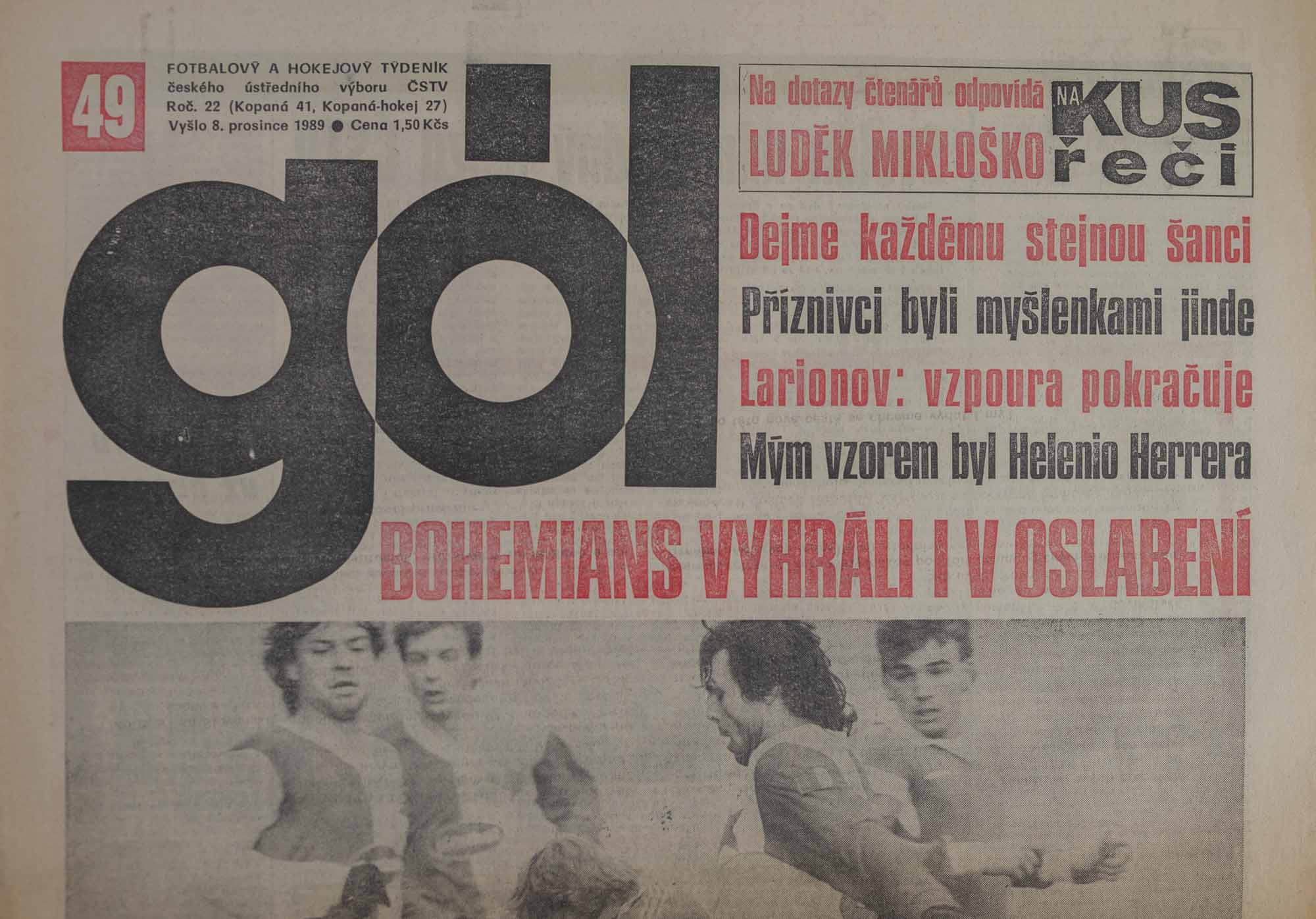 GÓL. Fotbalový a hokejový týdeník, 22/41/27/1989 č. 49