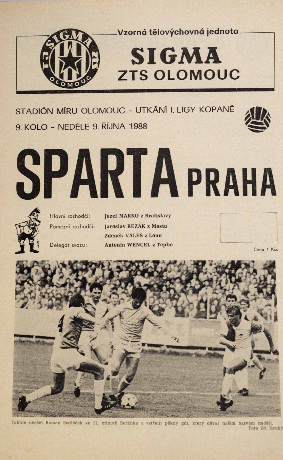 Program , Sigma ZTS Olomouc v. Sparta Praha, 1988