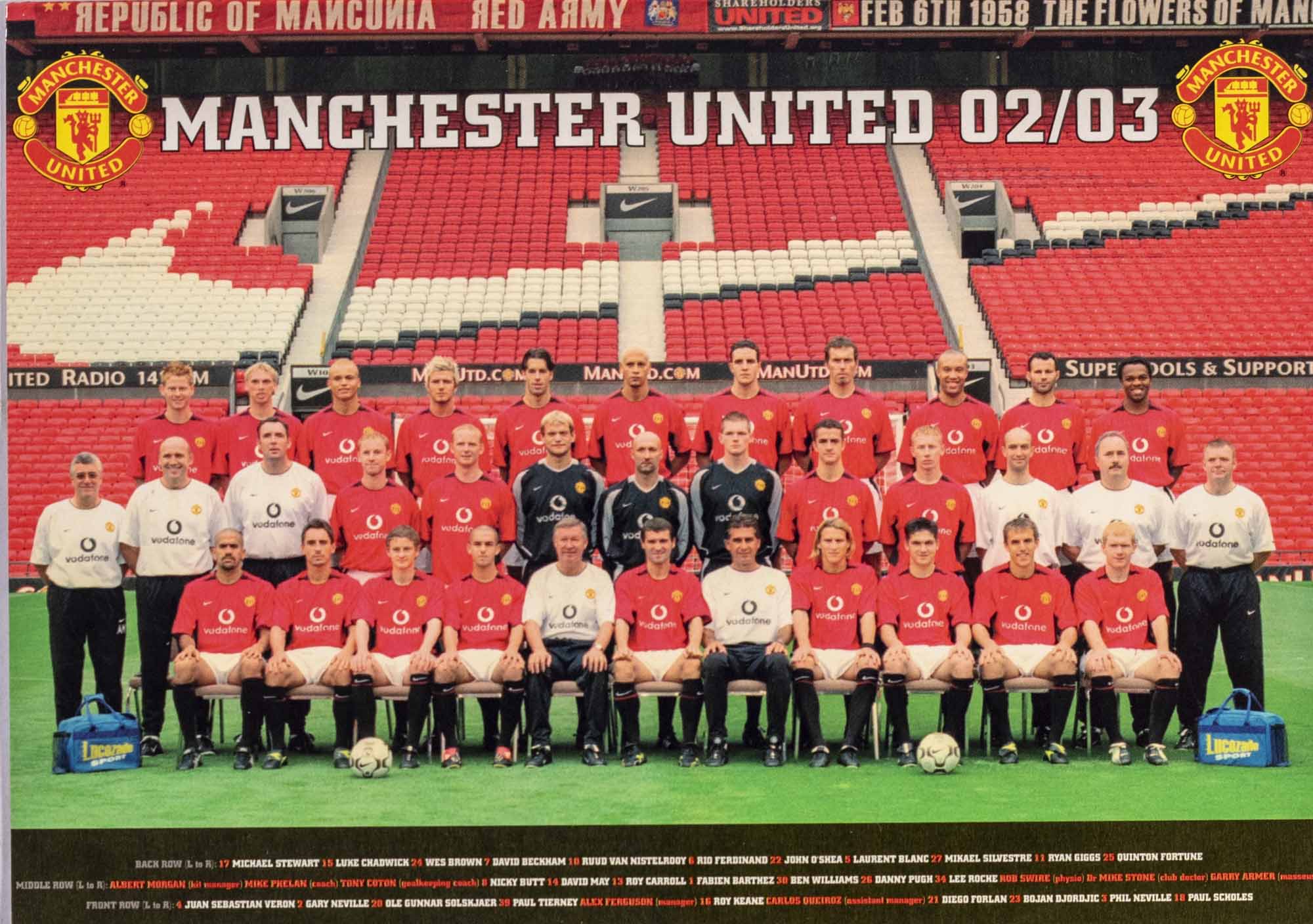Podpisová karta, pohlednice, Manchester United, 2002/03