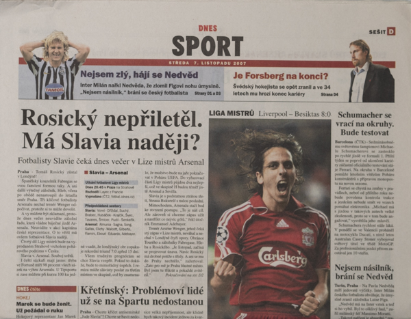 Noviny Dnes Sport, 2007, Slavia vs. Arsenal