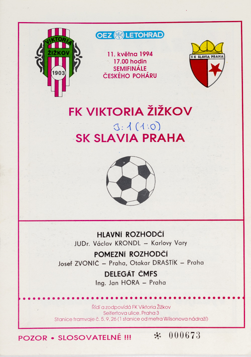 Program - FK Viktoria Žižkov vs. SJK Slavia Slavia, 5/94