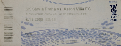 Vstupenka fotbal SK Slavia Praha vs. Aston Villa FC, 2008