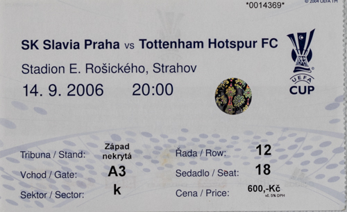 Vstupenka fotbal SK Slavia Praha vs. Tottenham Hotspur FC