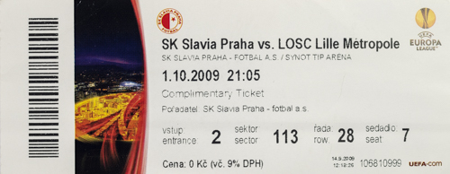 Vstupenka fotbal SK Slavia Praha vs. Losc Lille Métropole, 2009 VIP