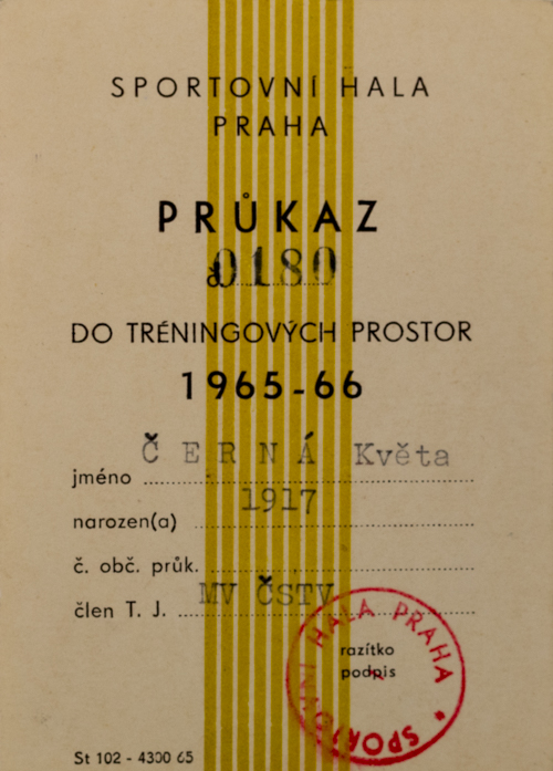 Průkaz do tréninkových prostor Sportovní hala, 1965