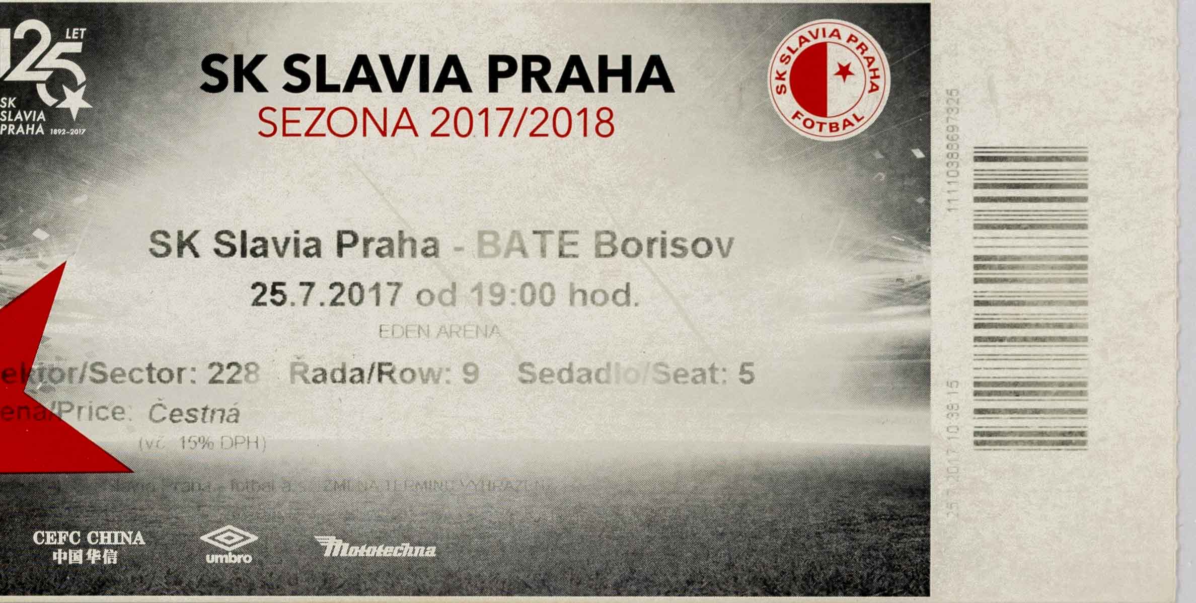 Vstupenka fotbal SK Slavia Praha vs. BATE Borisov, 2017 II