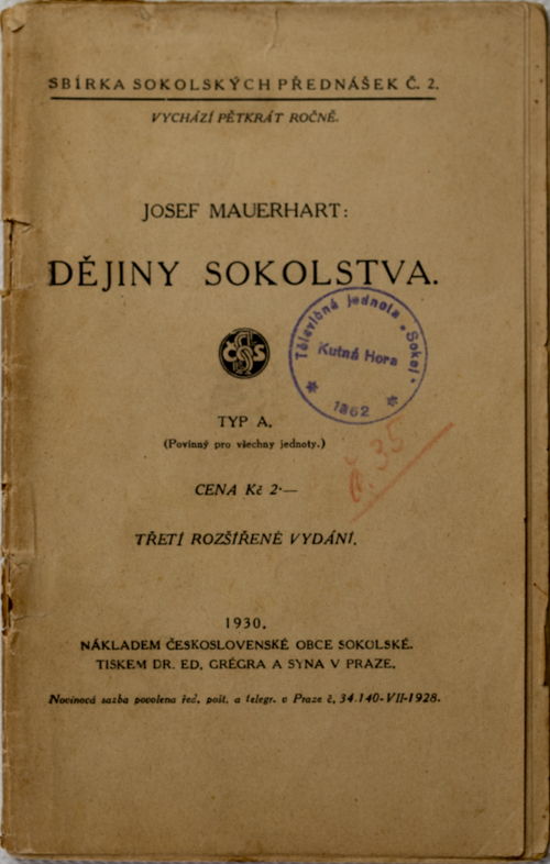 Brožura, Dějiny Sokolstva, 1930