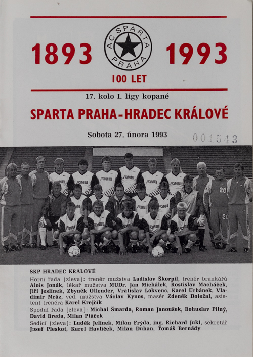 Program AC Sparta Praha vs. Hradec Králové, 1993