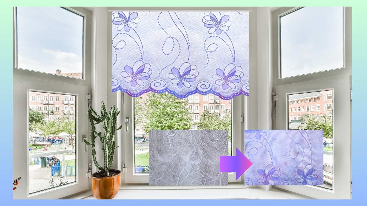 Farbenie záclony: jednoduchá technika otlačku z fólie