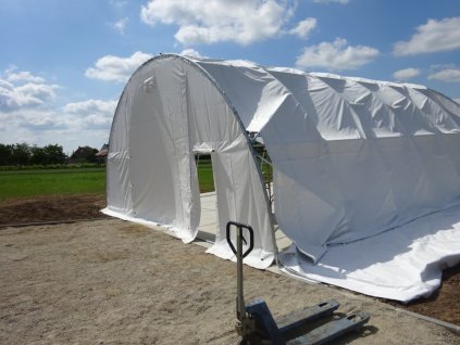 Plachtová hala 9,15 x 30 x 4,5 - 900g/m2 + naviják - BÍLÁ