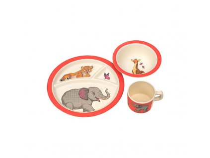 Dětský jídelní set- žirafa, lev, slon