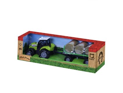 Traktor se zvukem a světlem s vlečkou a balíky slámy Farmapark u Toma