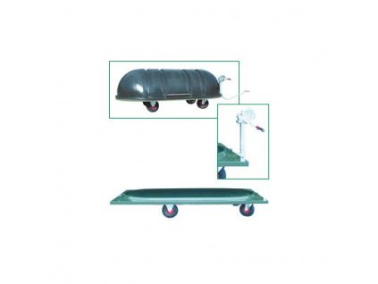 Plochý vozík na kadávery s drenážním kohoutem a navijákem - bez krytu